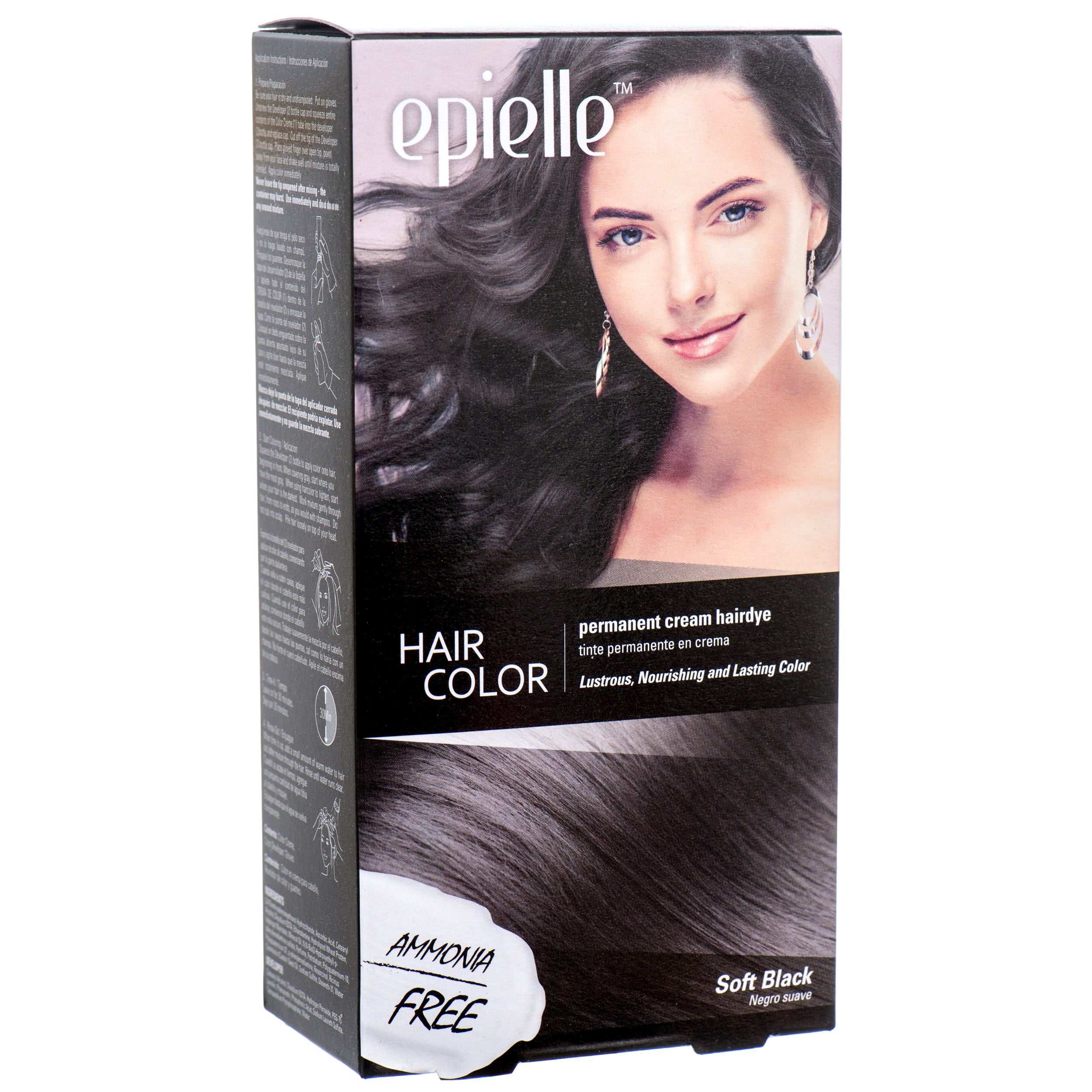 Epielle Hair Color Soft Black box – ammonia‑free permanent cream hair dye (24 pack)