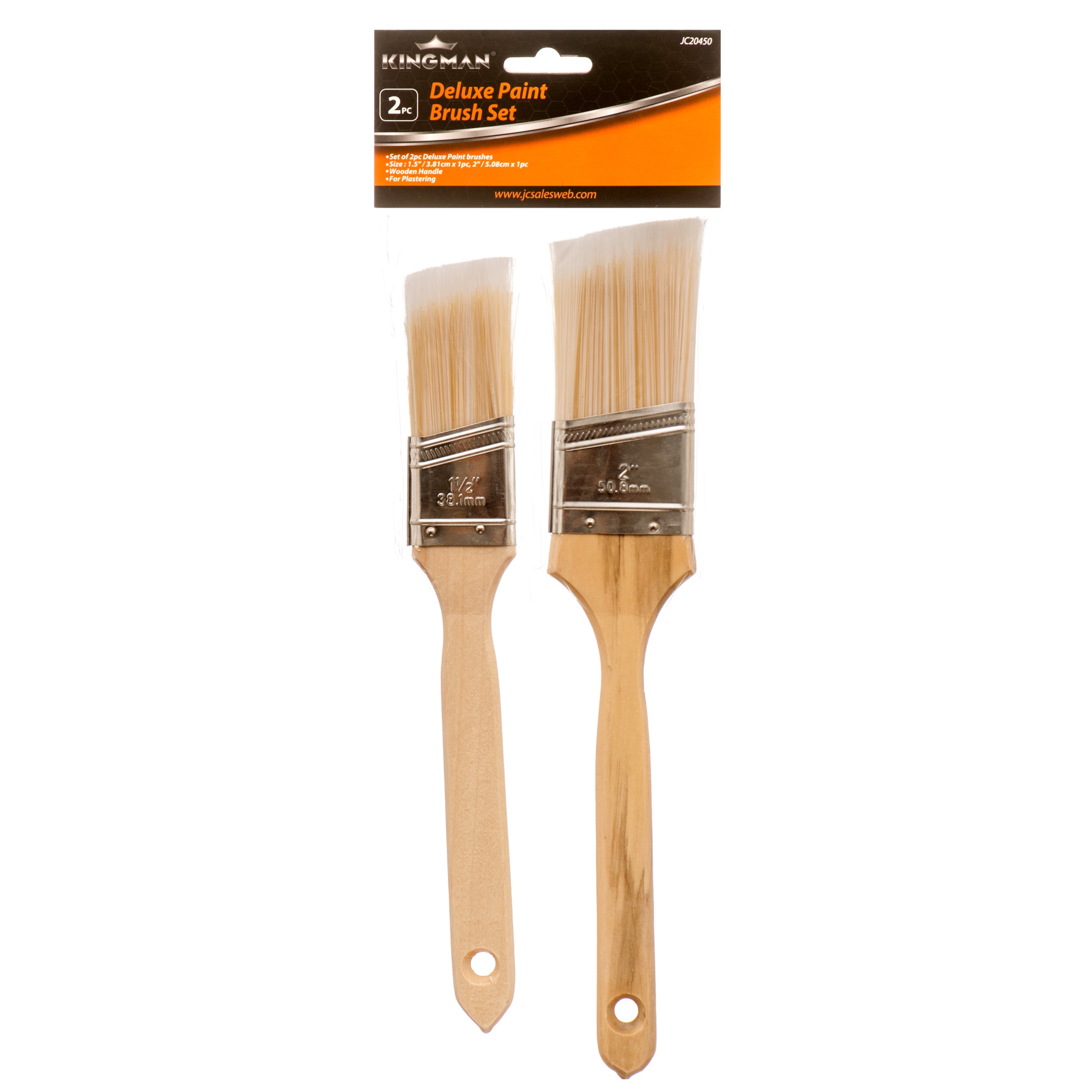 Kingman Paint Brush 2Pcs Set 1.5" & Angle 2" W/Wooden Handle (24 Pack)