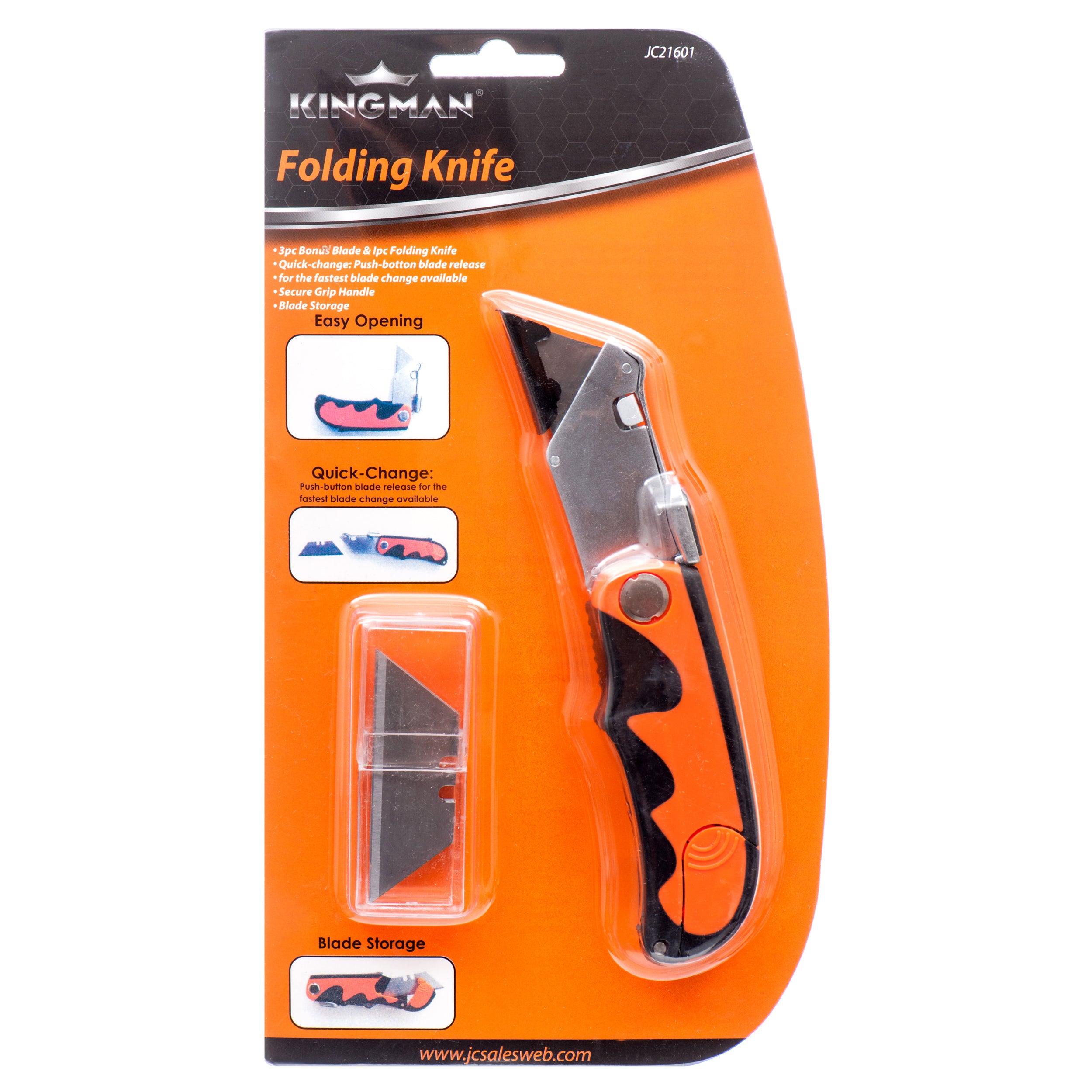 Kingman Foldable Knife w/ 3 Blades (24 Pack)