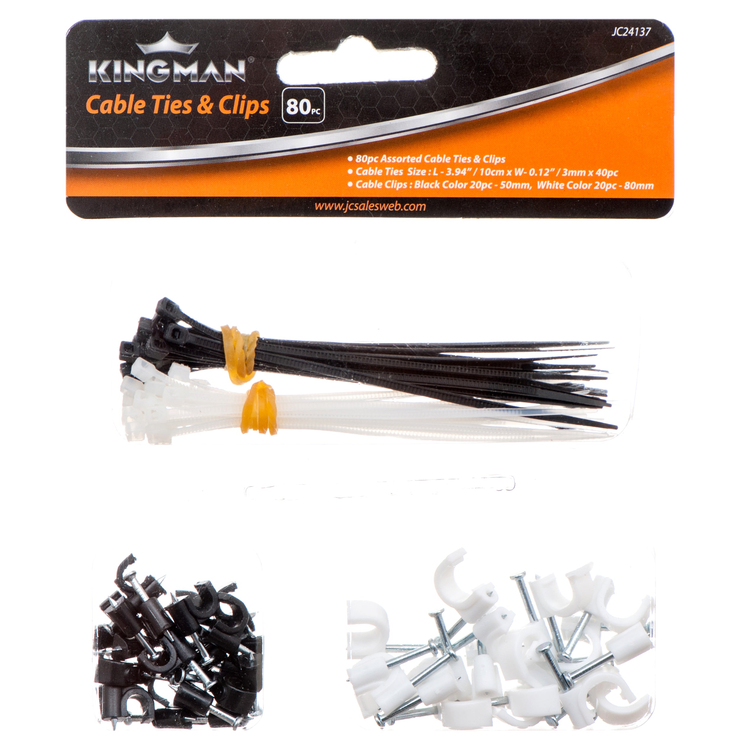 Kingman Cable Tie W/ Double Blister Black & White 80 Pcs (Pack Of 1)