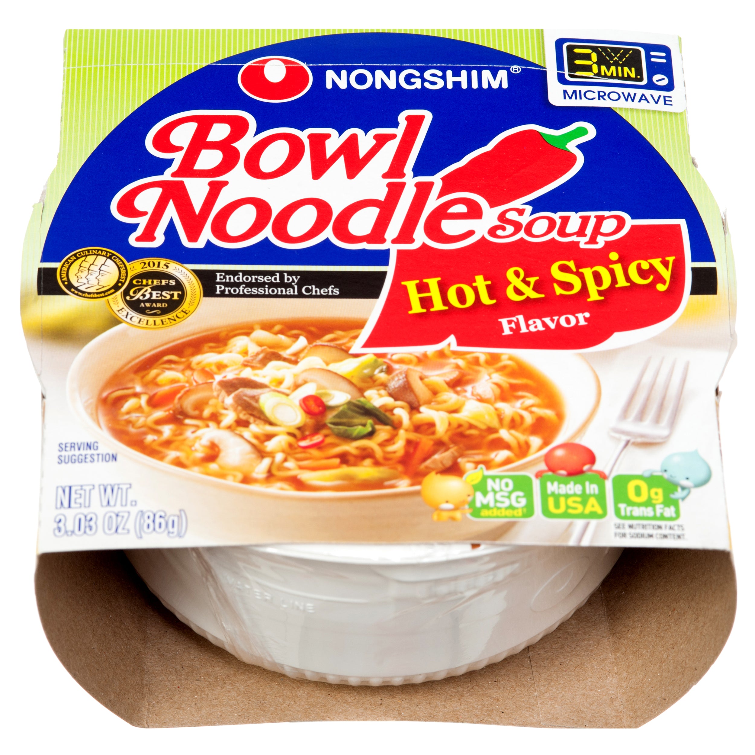 Nongshim Bowl Noodle hot and spicy 3oz Korean instant ramen soup bowl pack