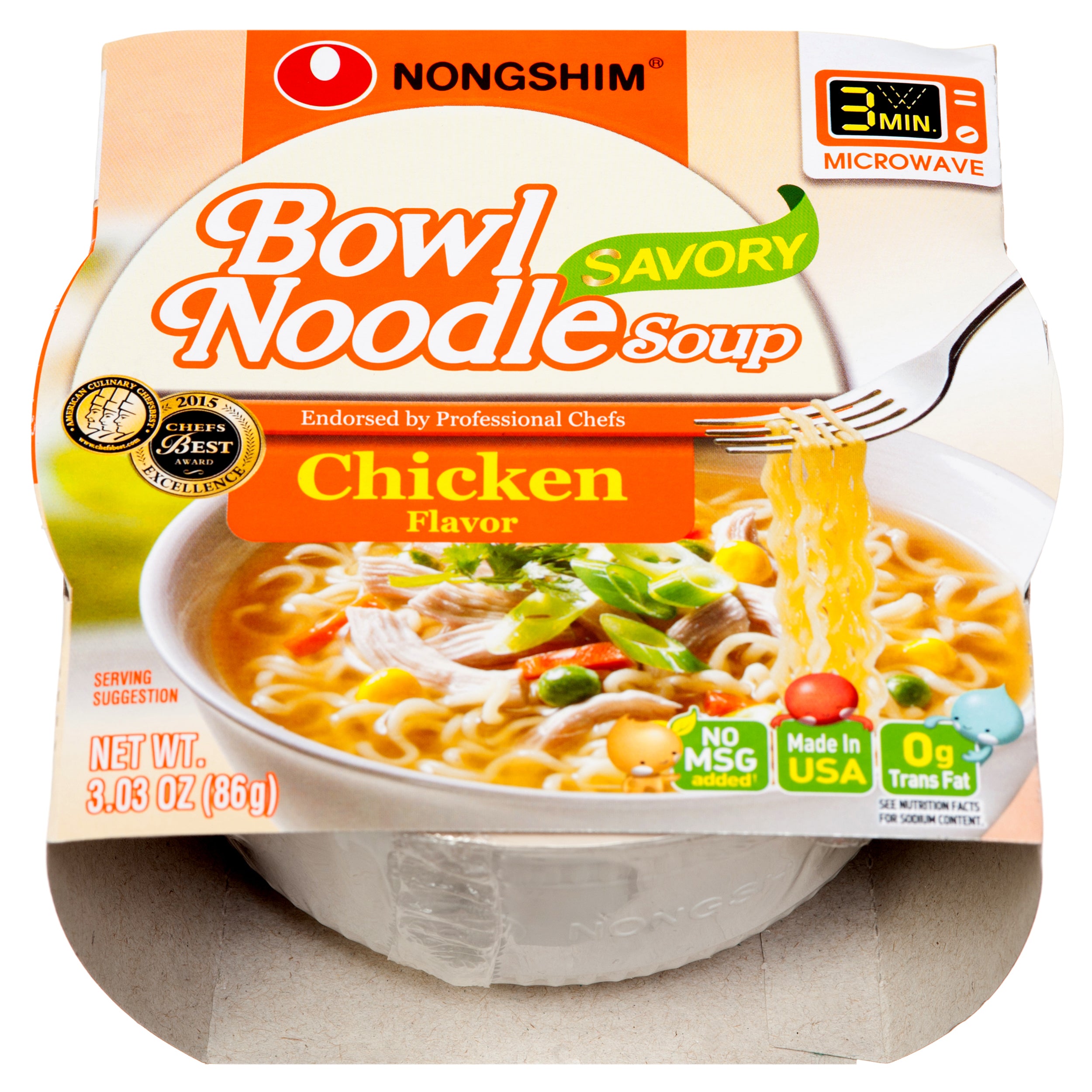 Nongshim Bowl Noodle chicken flavor 3oz Korean instant ramen soup bowl pack