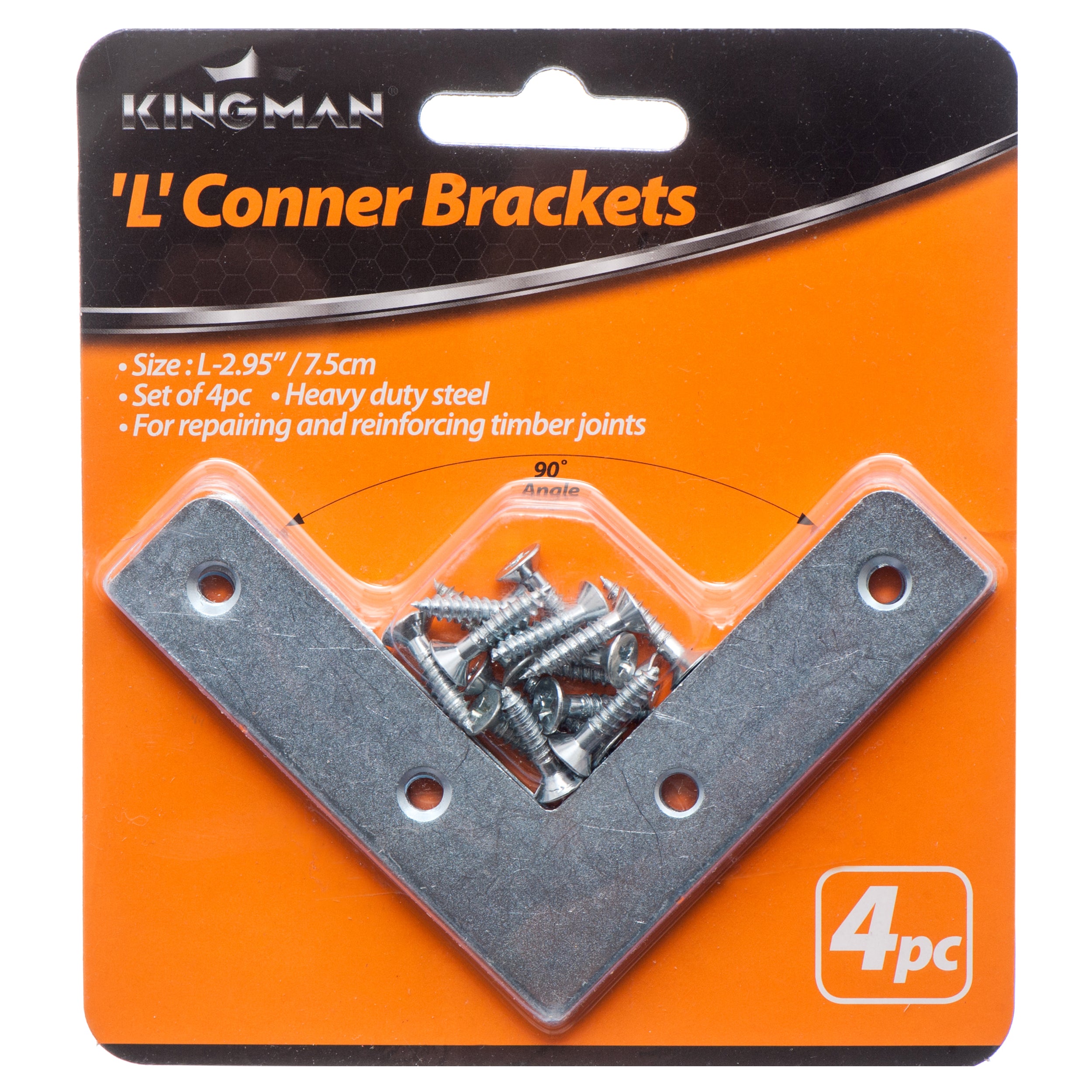 Kingman "L" Shape Corner Bracket 2.95" 4Pc (Pack Of 1)