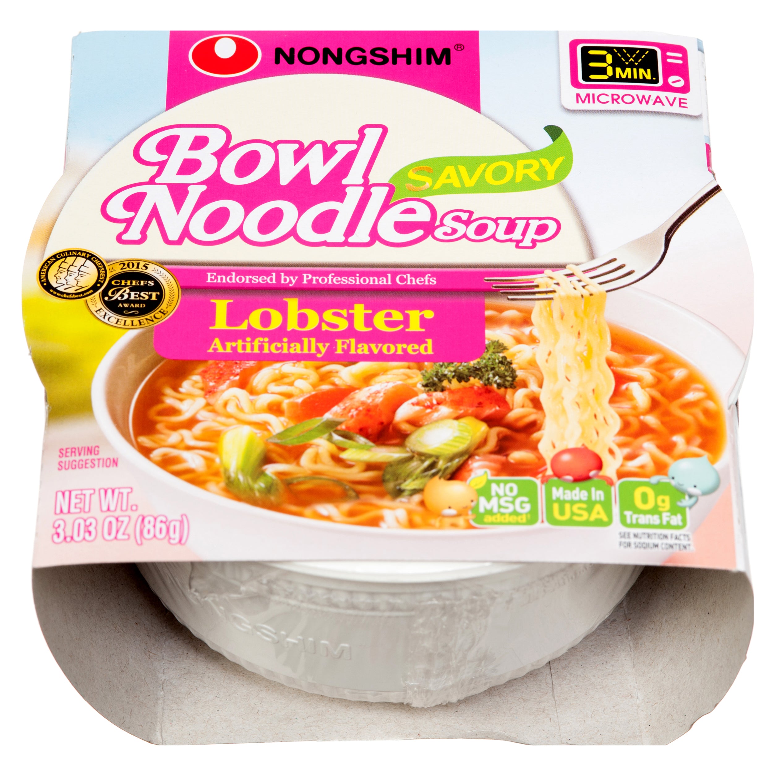 Nongshim Bowl Noodle Savory, Lobster Flavor, 3oz (Pack of 12)