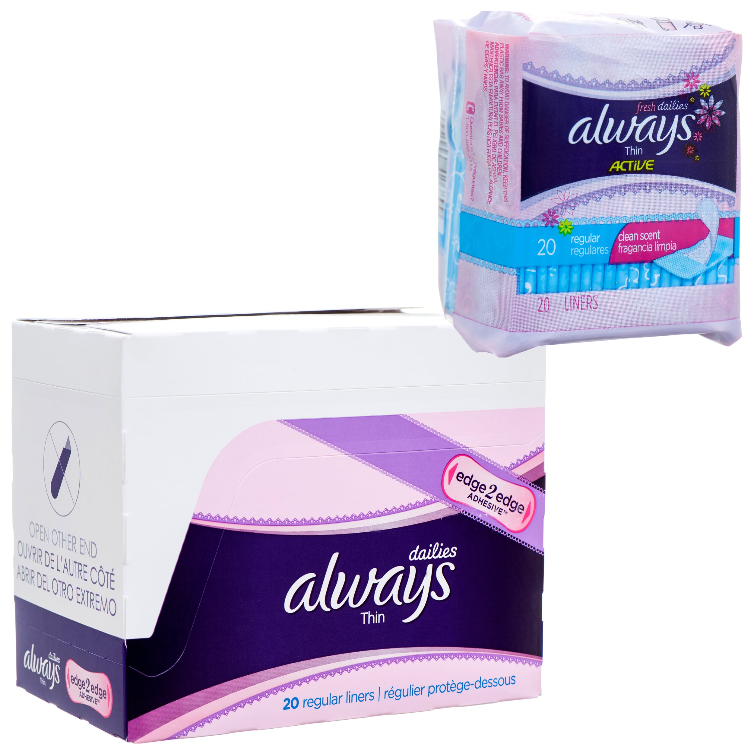 Always Thin Active Panty Liners 20Ct Regular, Clean Scent (Pack Of 1)
