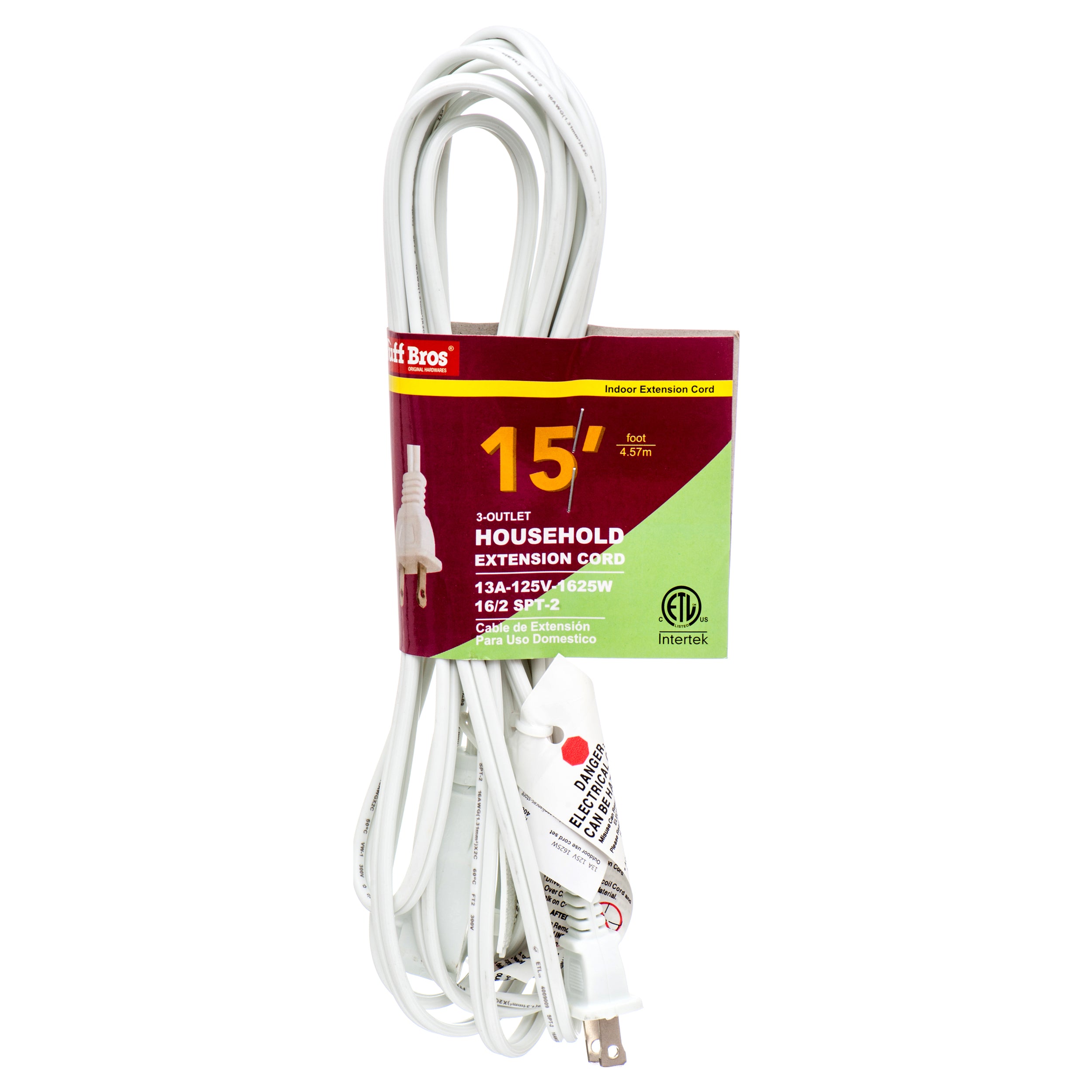 Extension Cord 15 Ft White Etl (Pack Of 1)