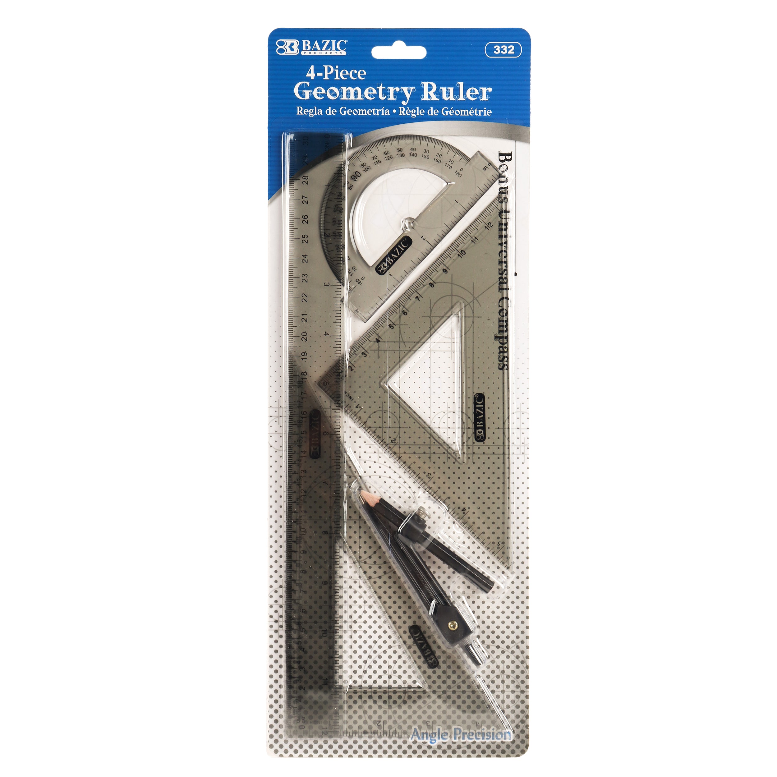 Geometry Ruler & Compass 4-Piece Set (24 Pack)