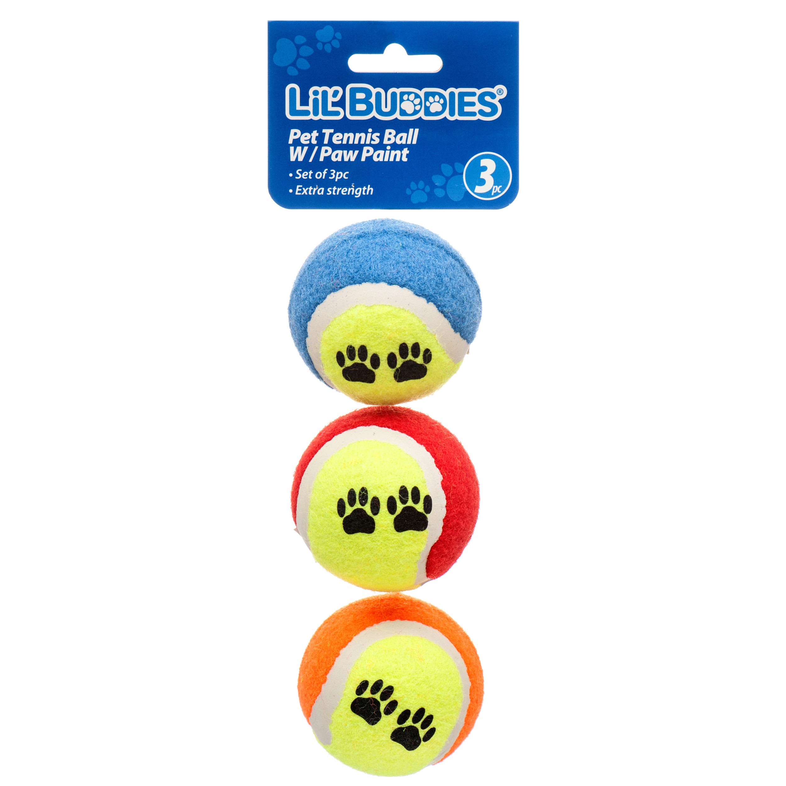 Lil' Buddies Pet Toy Tennis Ball 3Pc W/Paw Paint (Pack Of 1)