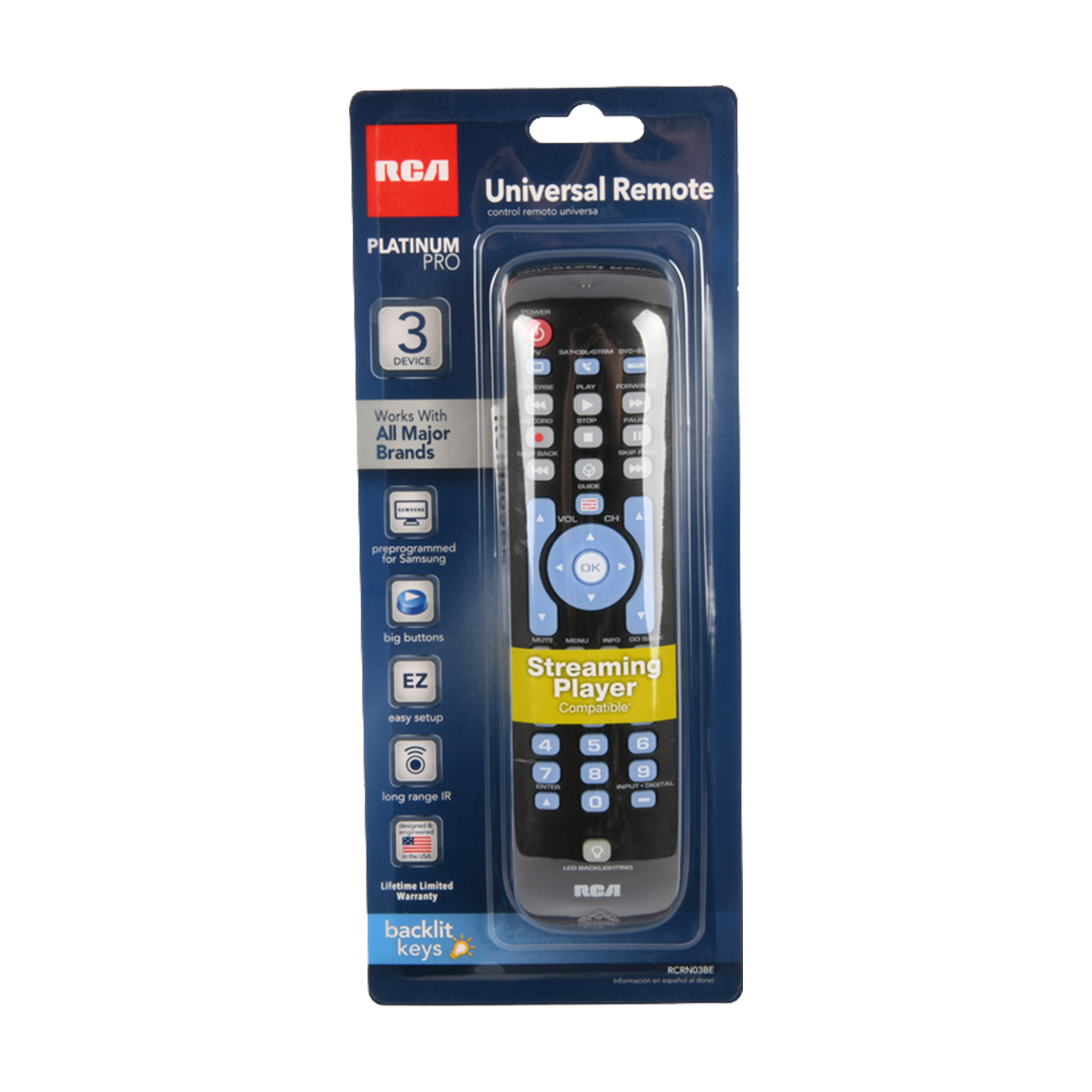 RCA UNIVERSAL REMOTE 3-DEVICE W/STREAMING FUNCTION(1 Count)