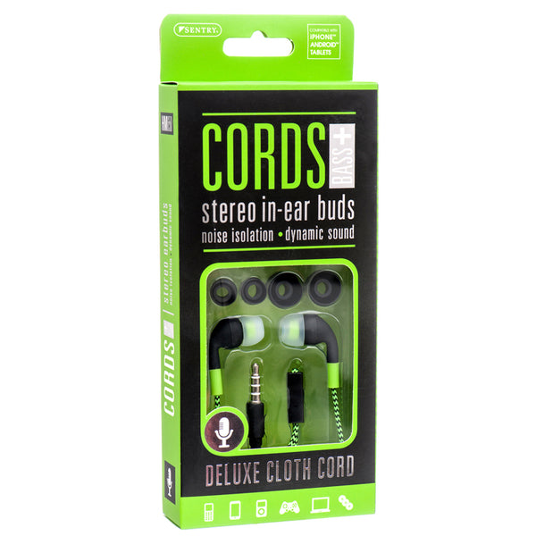 EARBUDS CORDS BASS+ W/MIC ASST CRS #HM650(1 Count)