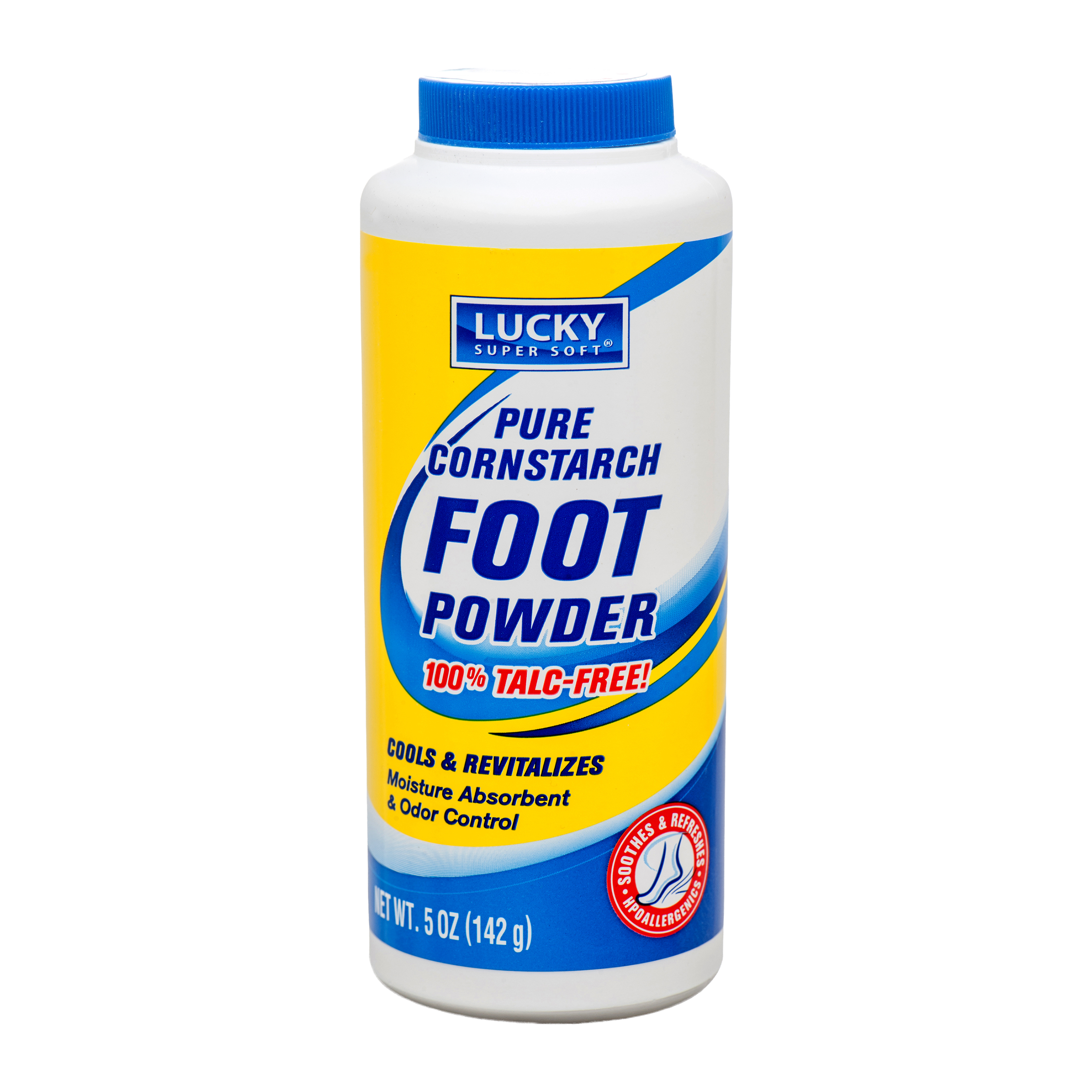 Lucky Super Soft pure cornstarch foot powder 5 oz bottle – talc free foot powder for moisture absorption