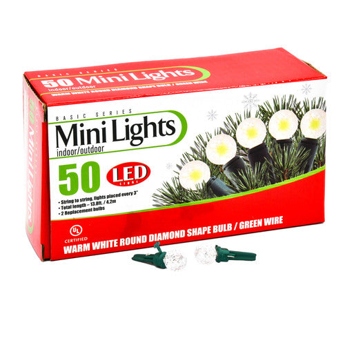 HX LED LIGHT 50L WARM WHITE BULB GREEN WIRE DIAMOND SHAPE W/UL (24 PACK)