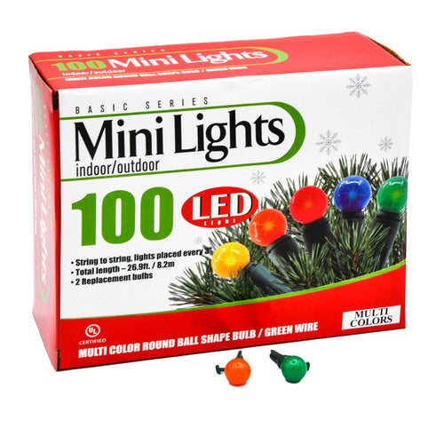 HX LED LIGHT 100L MULTI GREEN WIRE BALL SHAPE W/UL (12 PACK)