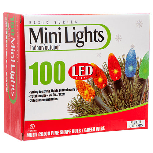 HX LED LIGHT 100L MULTI GREEN WIRE PINE SHAPE W/UL (12 PACK)