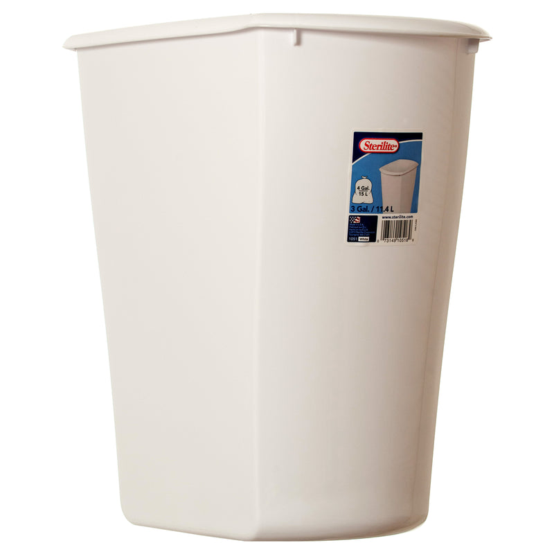 Sterilite Plastic Wastebasket (3 Gal/White) - 6 PACK