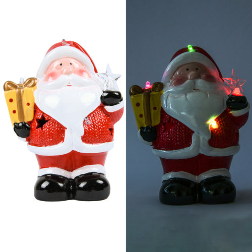 HX CERAMIC DECO SANTA STAND W/GIFT BOX & LED (6 PACK)