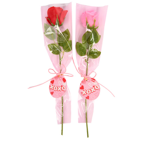 Valentine Rose Single w/Wrap & Ribbon Asst Colors (24 Pack)