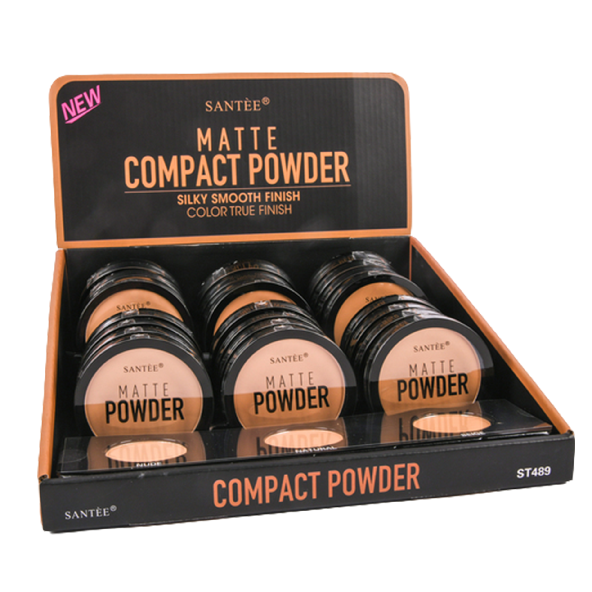 Santée matte compact powder display – pressed powder with silky smooth color true finish