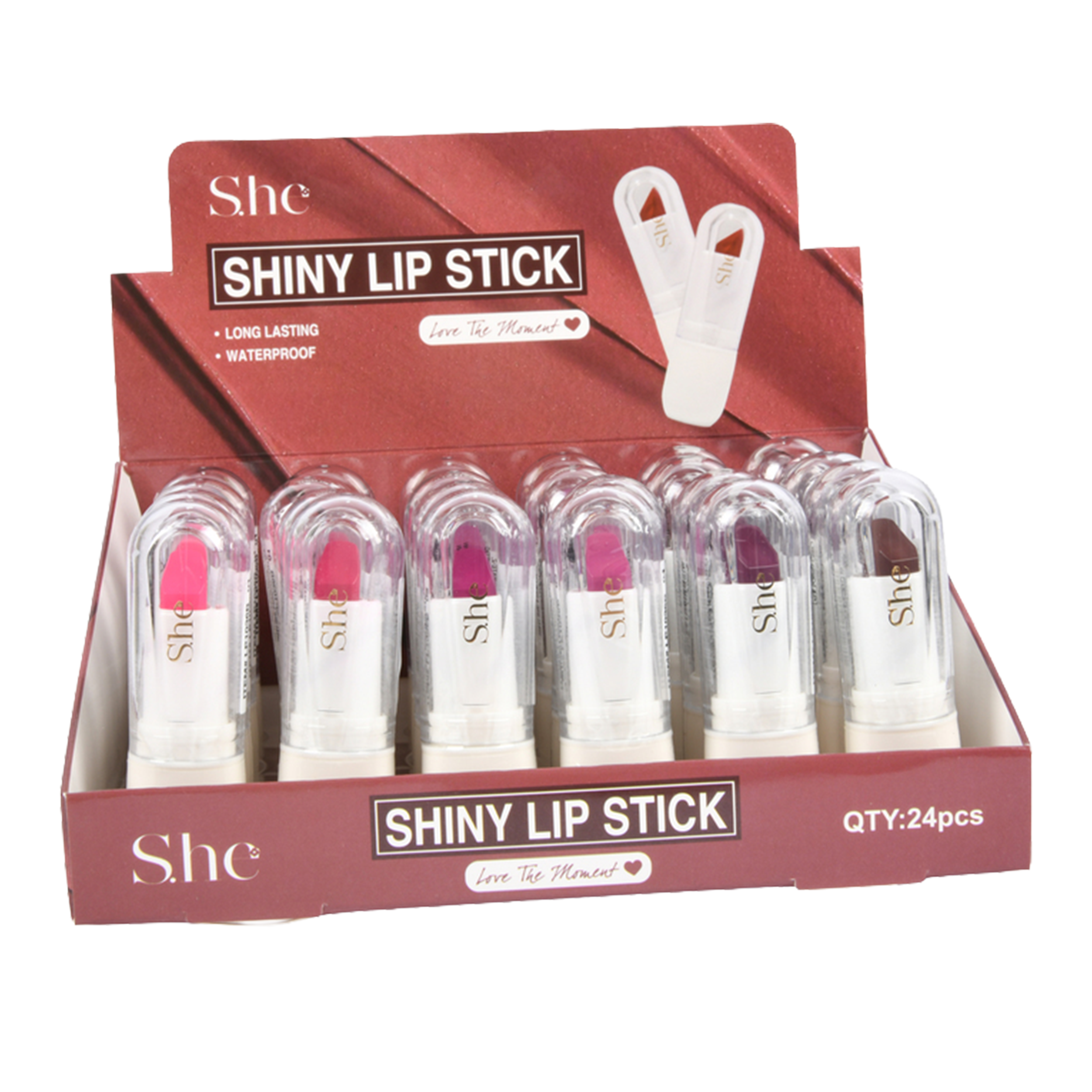 She shiny lip stick display pack – long lasting waterproof glossy lipstick assortment