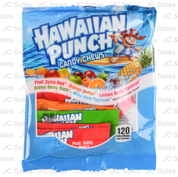 HAWAIIAN PUNCH CANDY CHEWS 3 OZ PEG BAG (18 Pack)