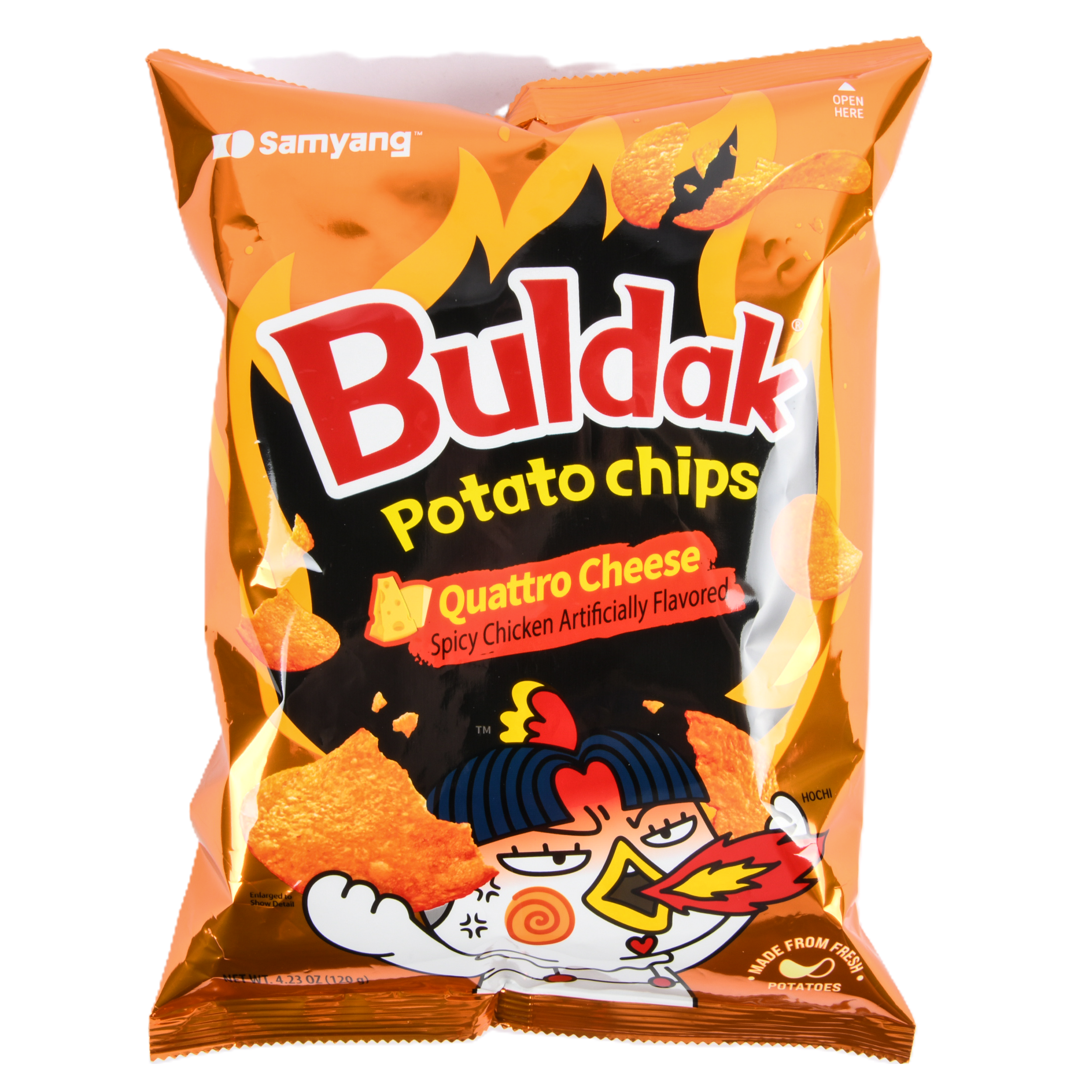Buldak potato chips Quattro Cheese 4.23oz bag spicy Korean chips with four cheese flavor