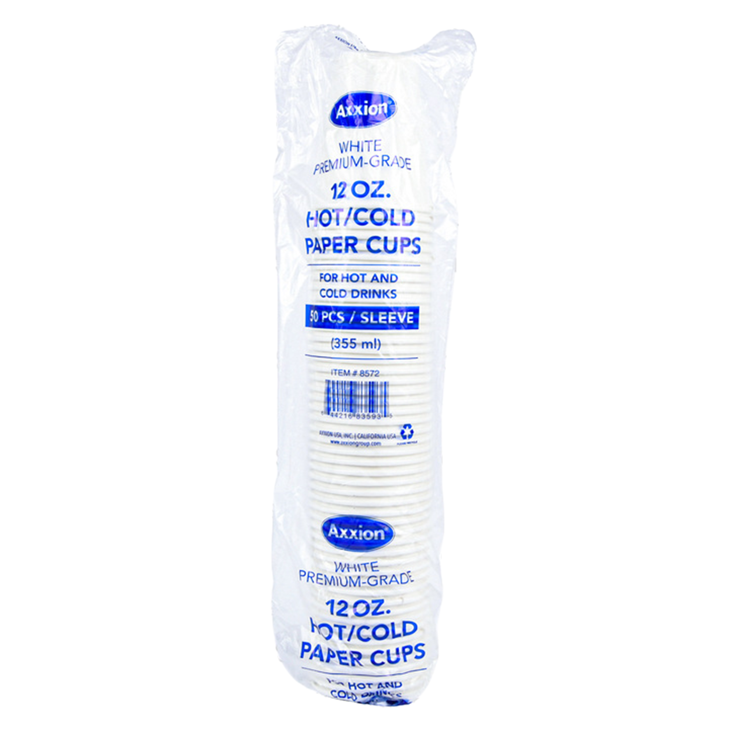 Axxion white paper cups 12 oz disposable hot and cold drink cups 50 count pack in plastic sleeve