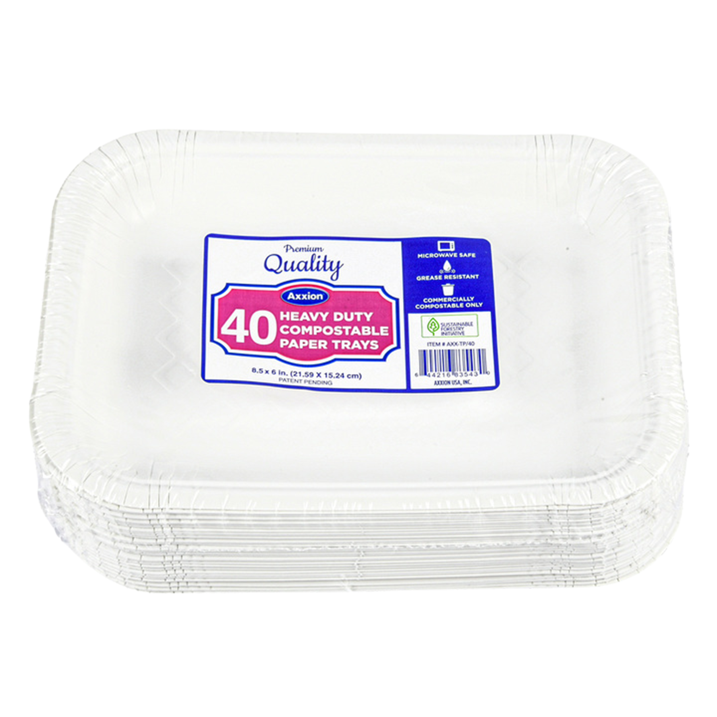 Axxion compostable paper trays 8.5 x 6 inch white heavy duty disposable food trays 40 count microwave safe grease resistant