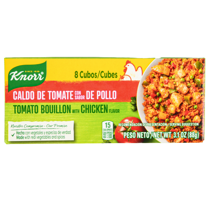 Knorr Tomato Chicken Bouillon Cubes 8 count 3.1oz – Caldo de Tomate con Sabor de Pollo