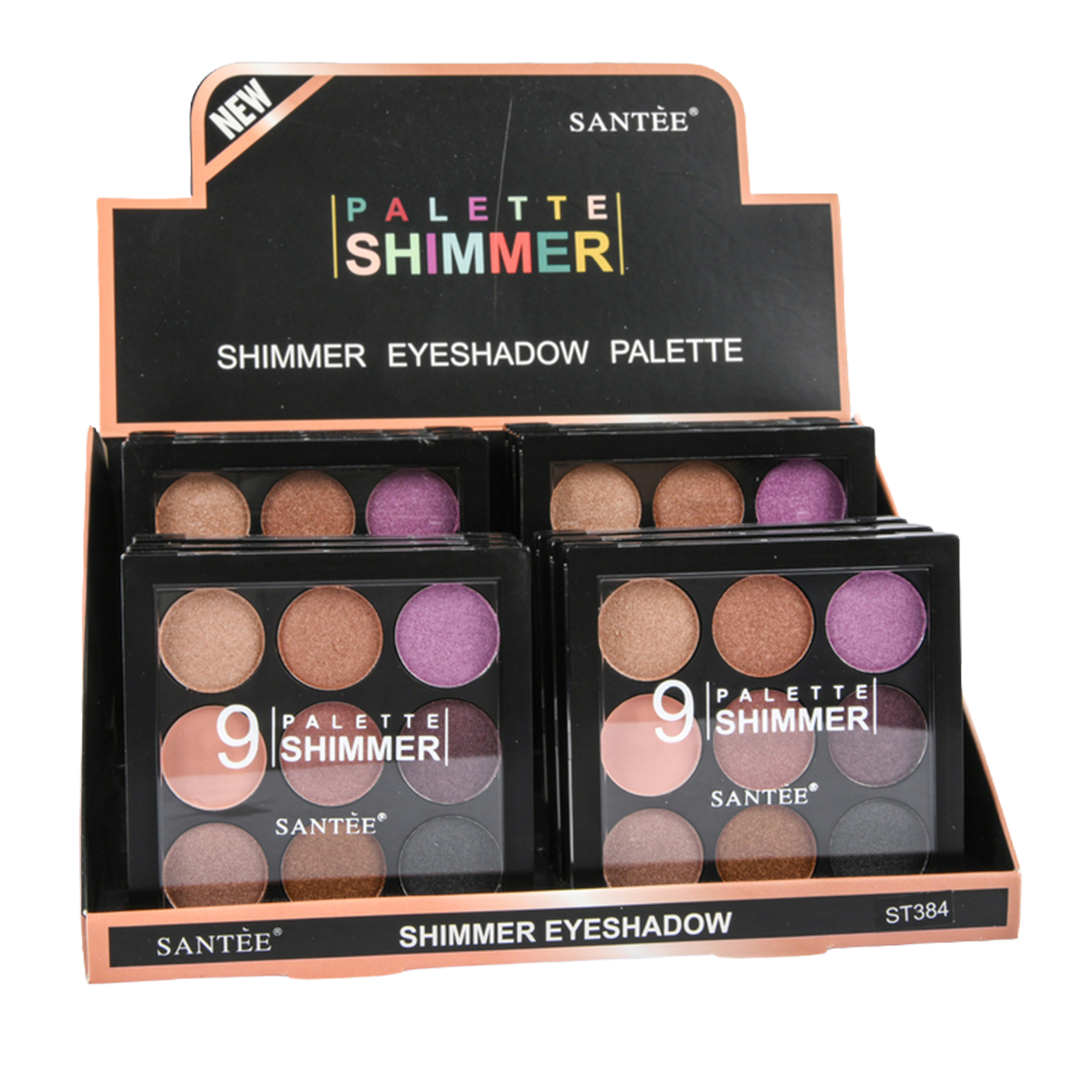 Santée palette shimmer eyeshadow palette with 9 shimmering shades in display packaging