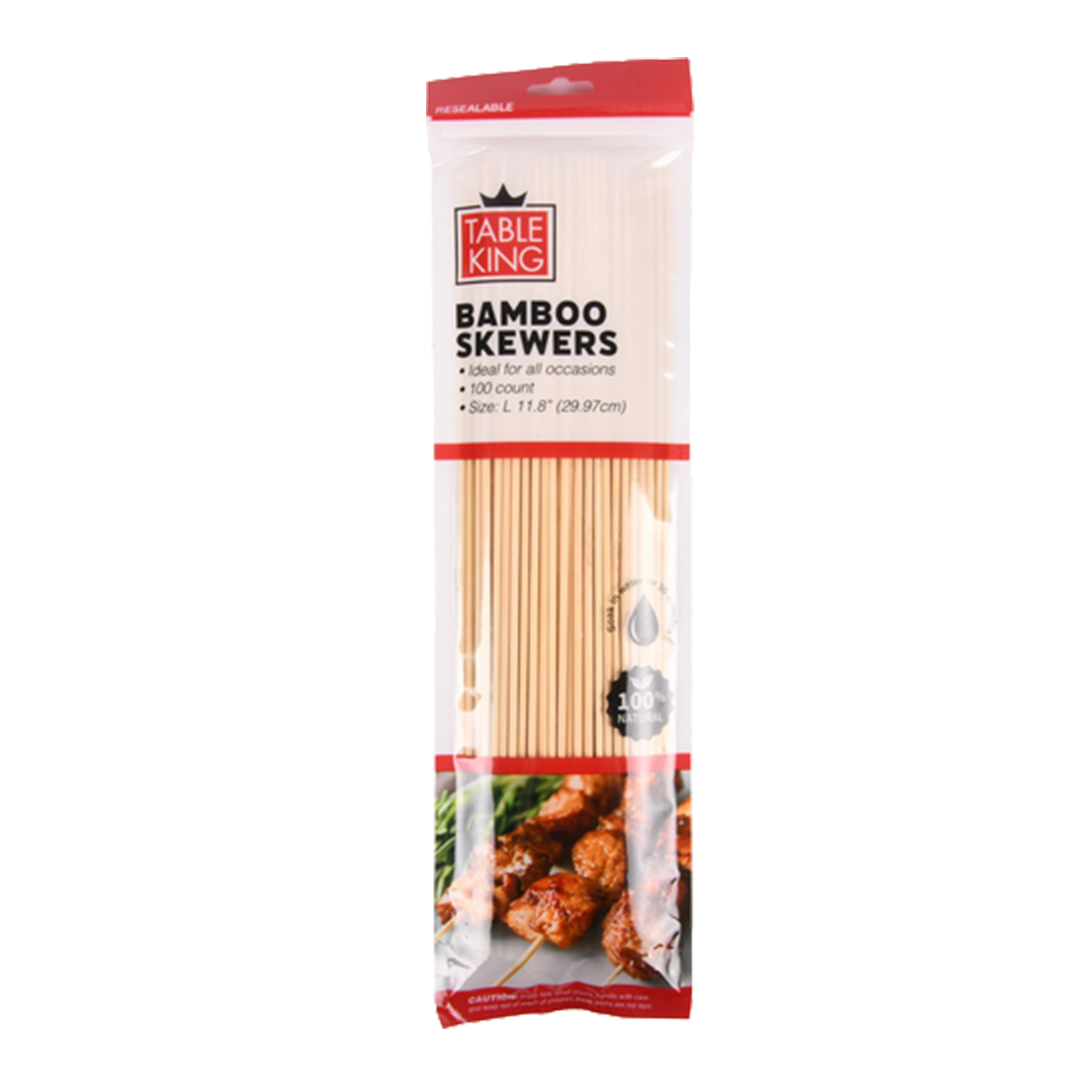 Table King bamboo skewers 11.8 inch 100 count disposable BBQ skewers in resealable package for grilling and kabobs
