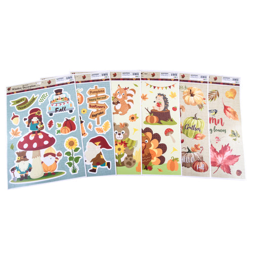 HARVEST WINDOW CLING 6 ASST MIXED STYLES (48 PACK)