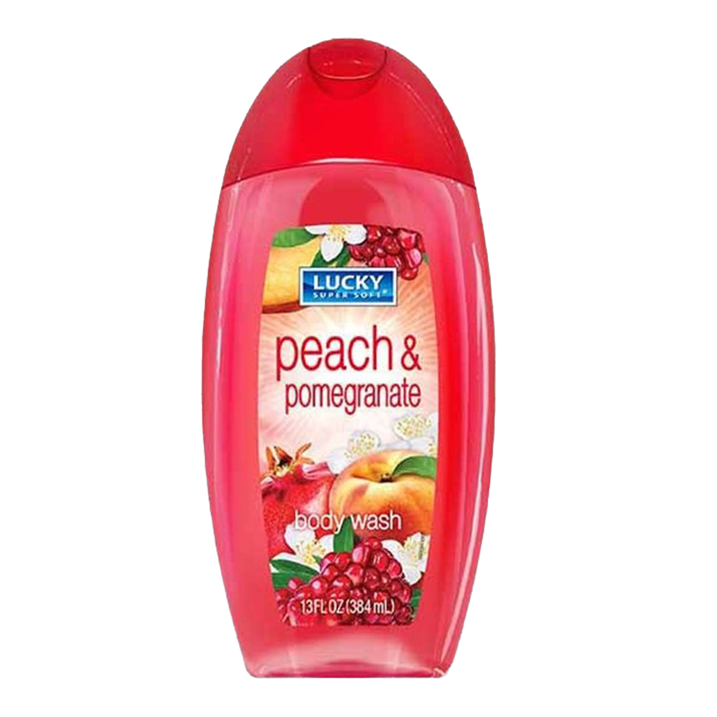 Lucky Super Soft peach and pomegranate body wash 13 fl oz bottle – moisturizing fruity body cleanser