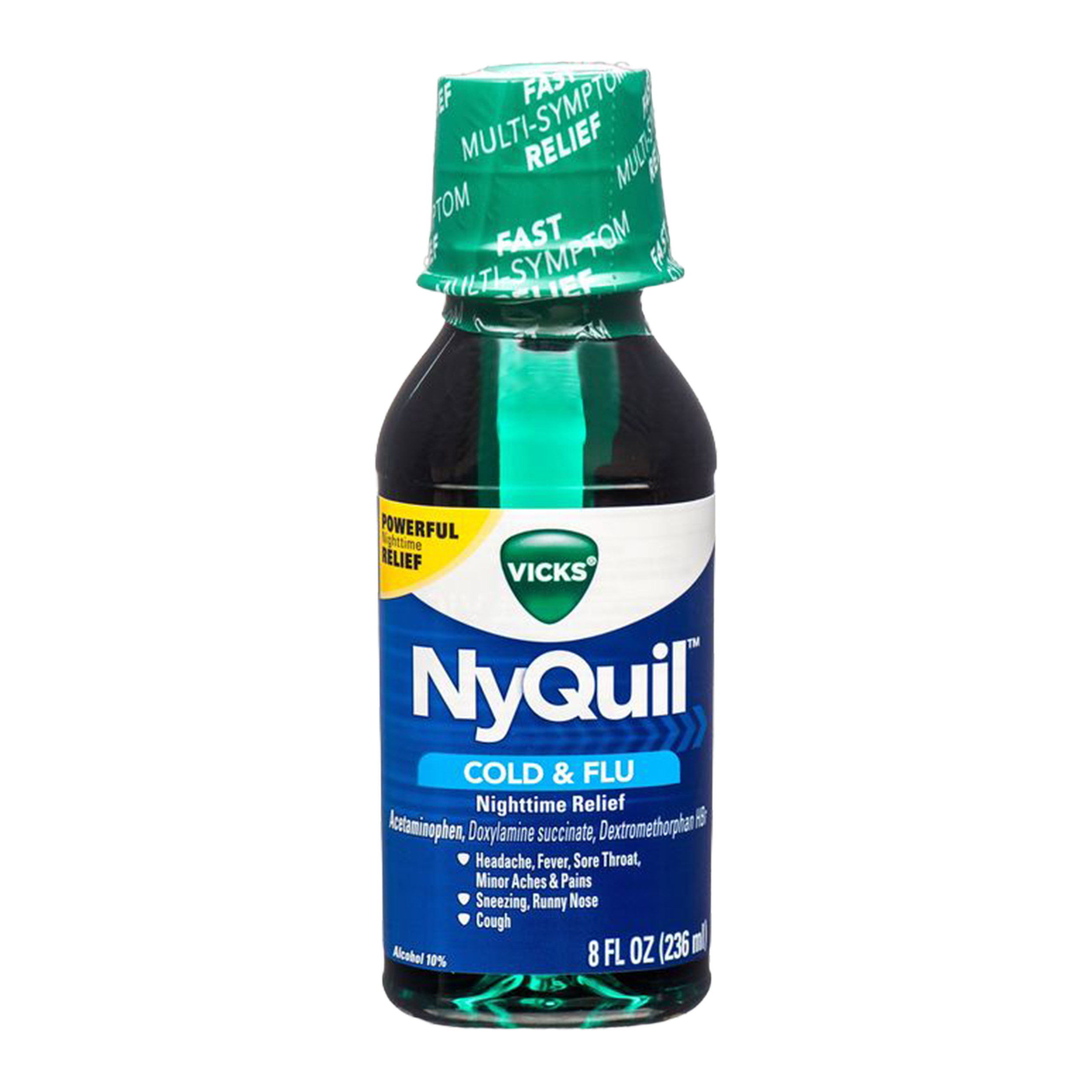 Vicks NyQuil cold and flu nighttime relief liquid 8 fl oz bottle for cough fever and congestion relief