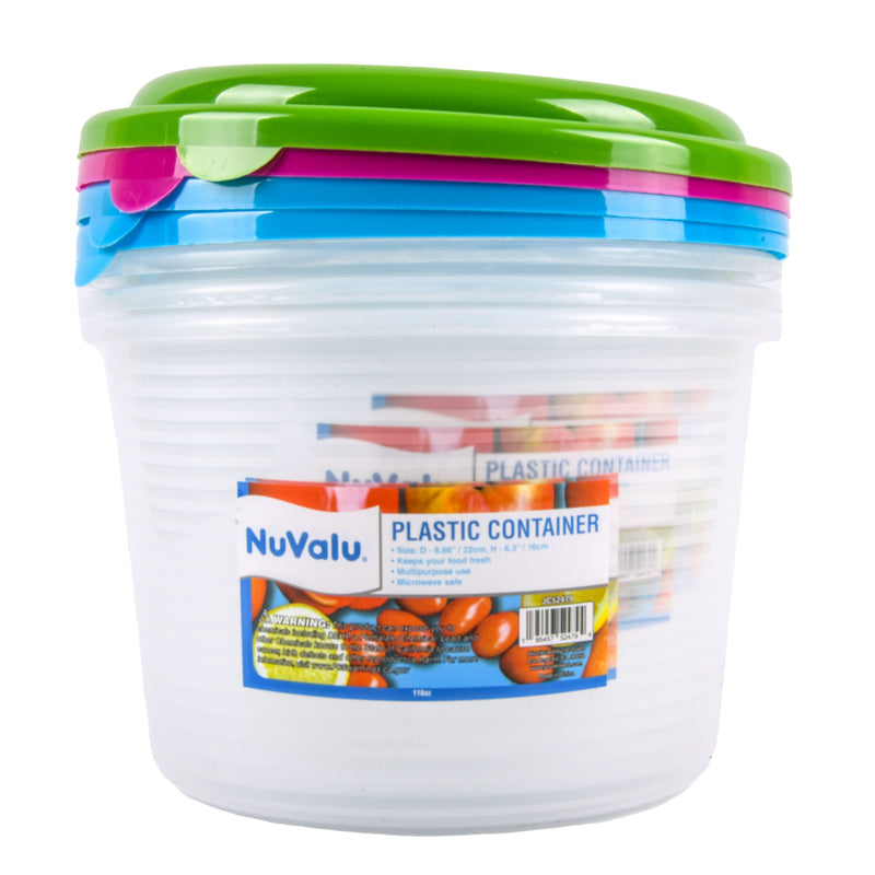 NuValu Round Plastic Container, 118 oz (24 Pack)