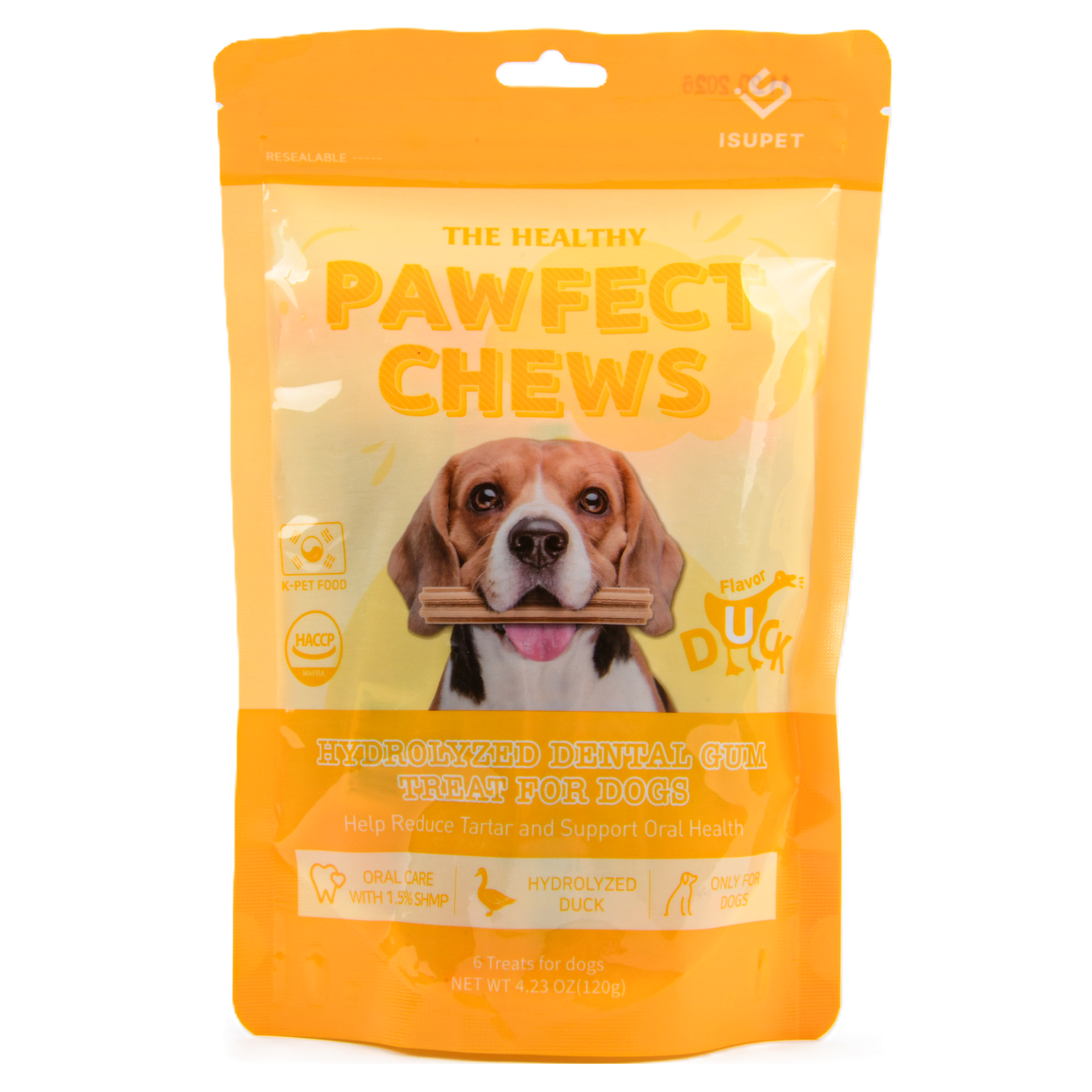 Pawfect dog chews duck 4.23oz hydrolyzed dental gum treats for dogs oral care
