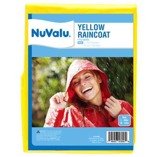 Nuvalu Raincoat For Adult "Poncho" Yellow 0.04Mm 52"X80" (24 Pack)