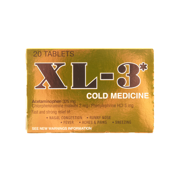XL‑3 cold medicine tablets 20 count box for nasal congestion runny nose fever and aches relief