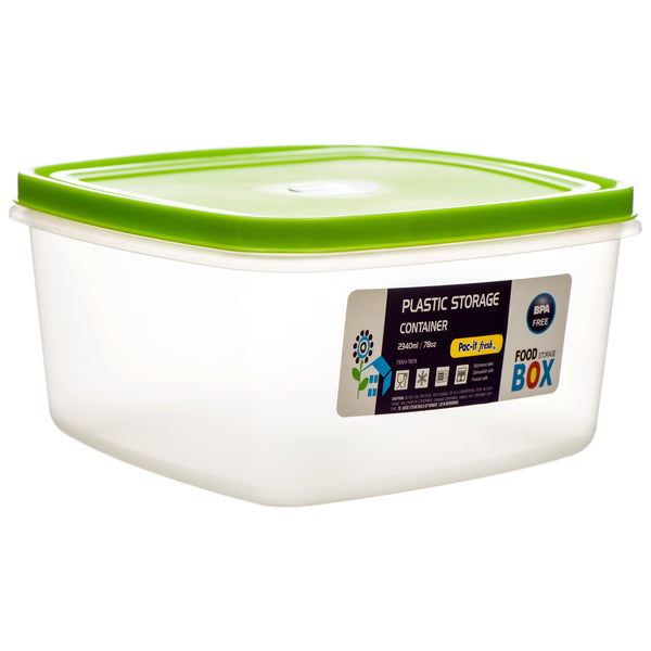 Plastic Container Sq 2.34L 2 Asst Clr #76078 (48 Pack)