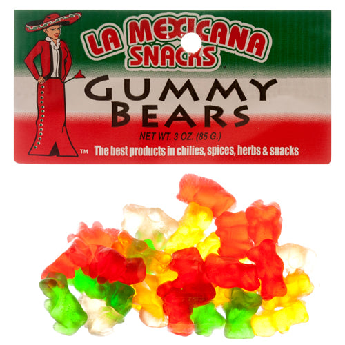 La Mexicana Snacks gummy bears candy with assorted colorful fruit‑flavored gummies in a 3oz bag