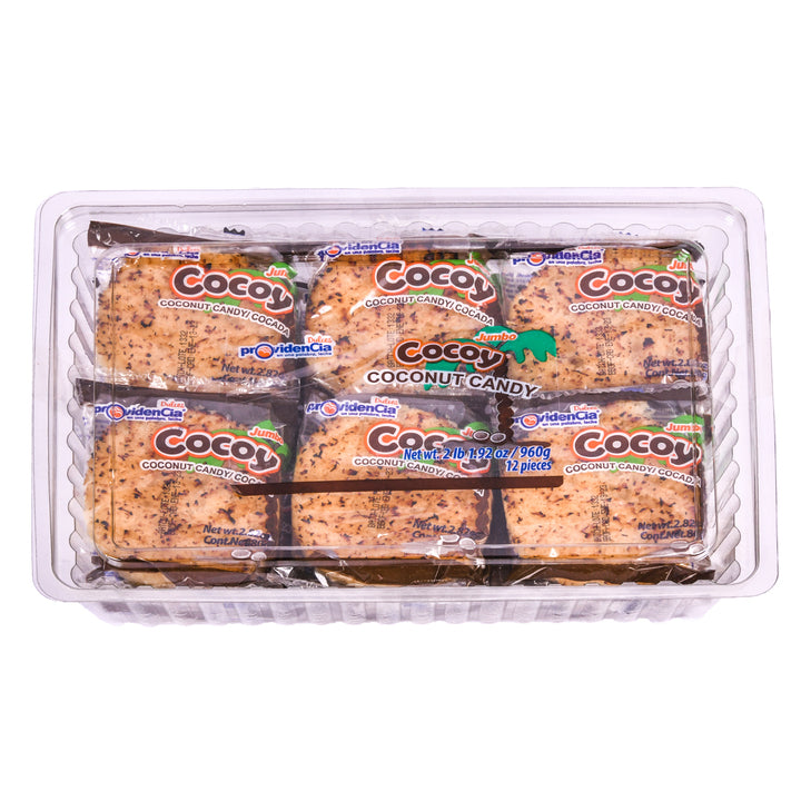 Cocoy coconut candy jumbo pack tray with individually wrapped chewy coconut candy pieces by Providencia