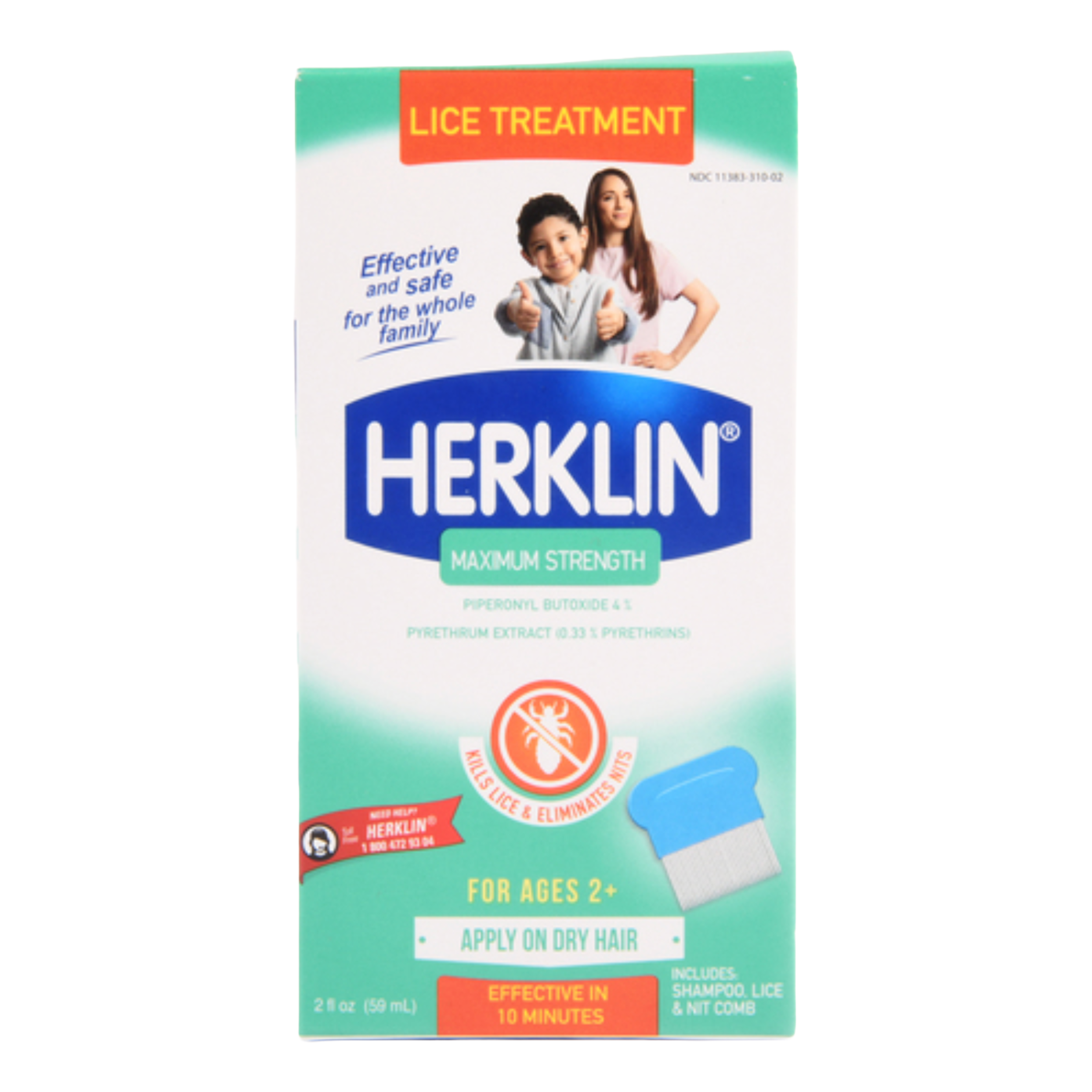 Herklin maximum strength lice treatment 2 oz box with nit comb and lice shampoo oil kit