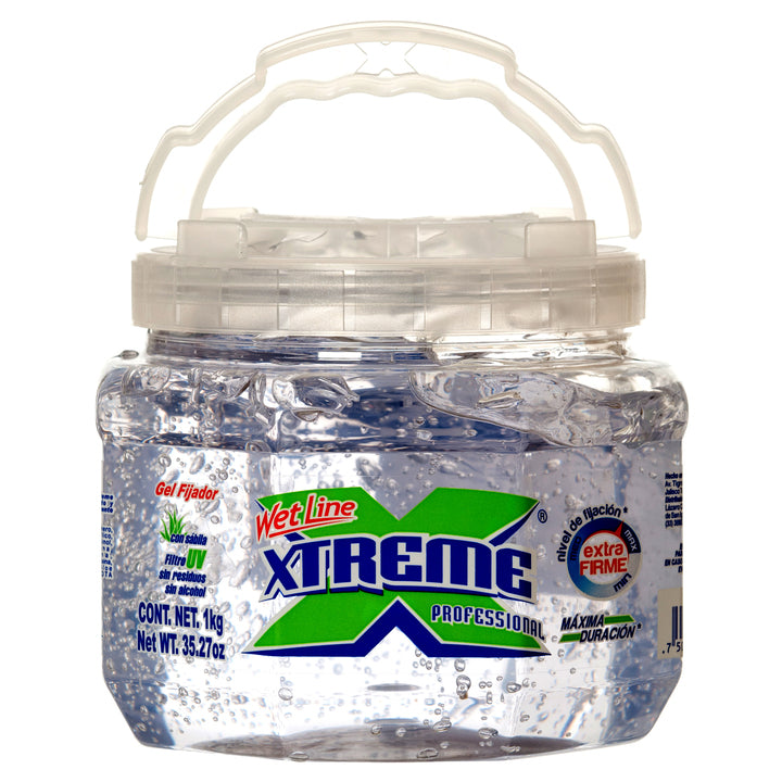 Wet Line Xtreme Professional hair gel 1 kg clear jar with handle – extra firm hold styling gel