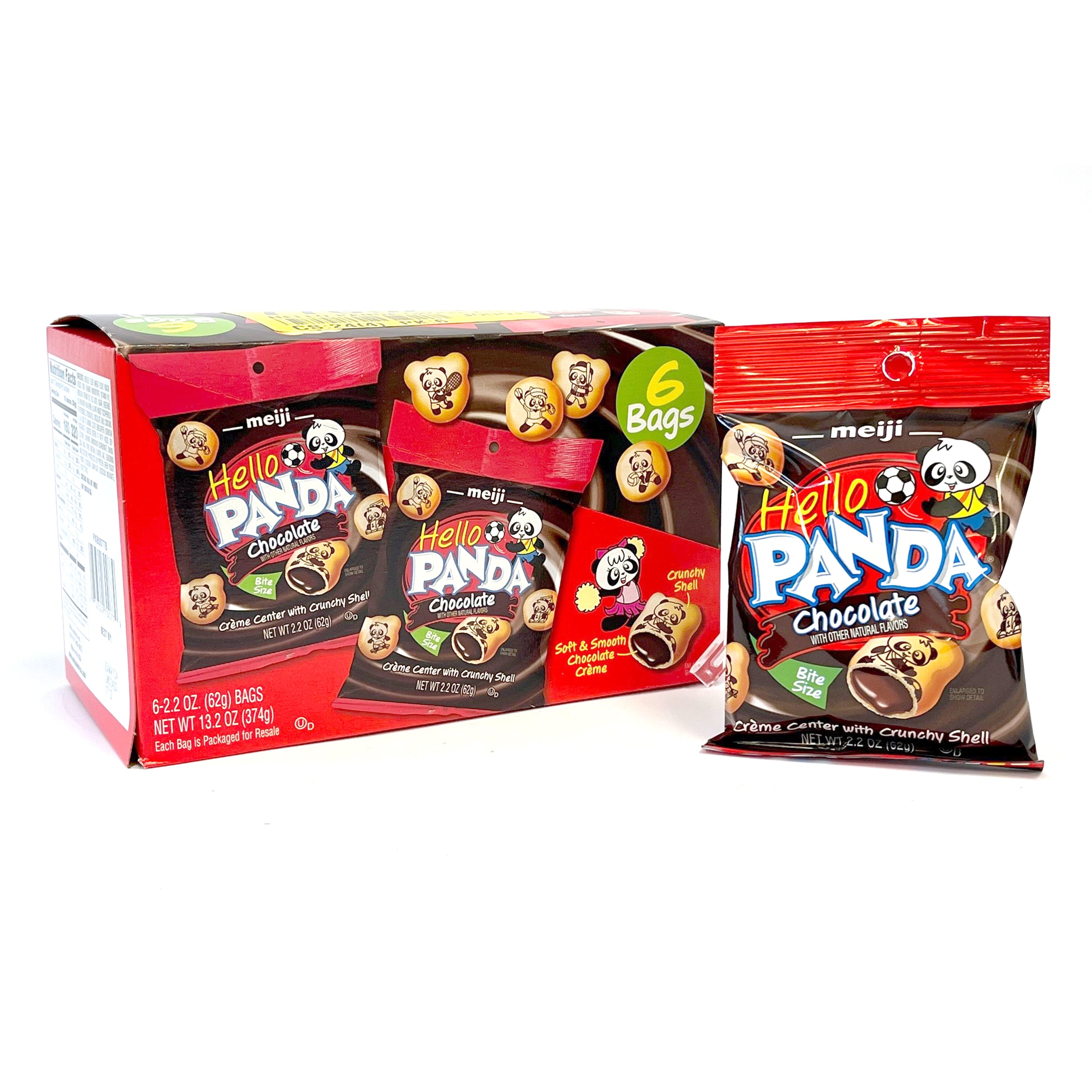 Hello Panda Chocolate Filled Cookies 2.2oz 6 Pack – Meiji crunchy chocolate‑filled bite‑size cookies