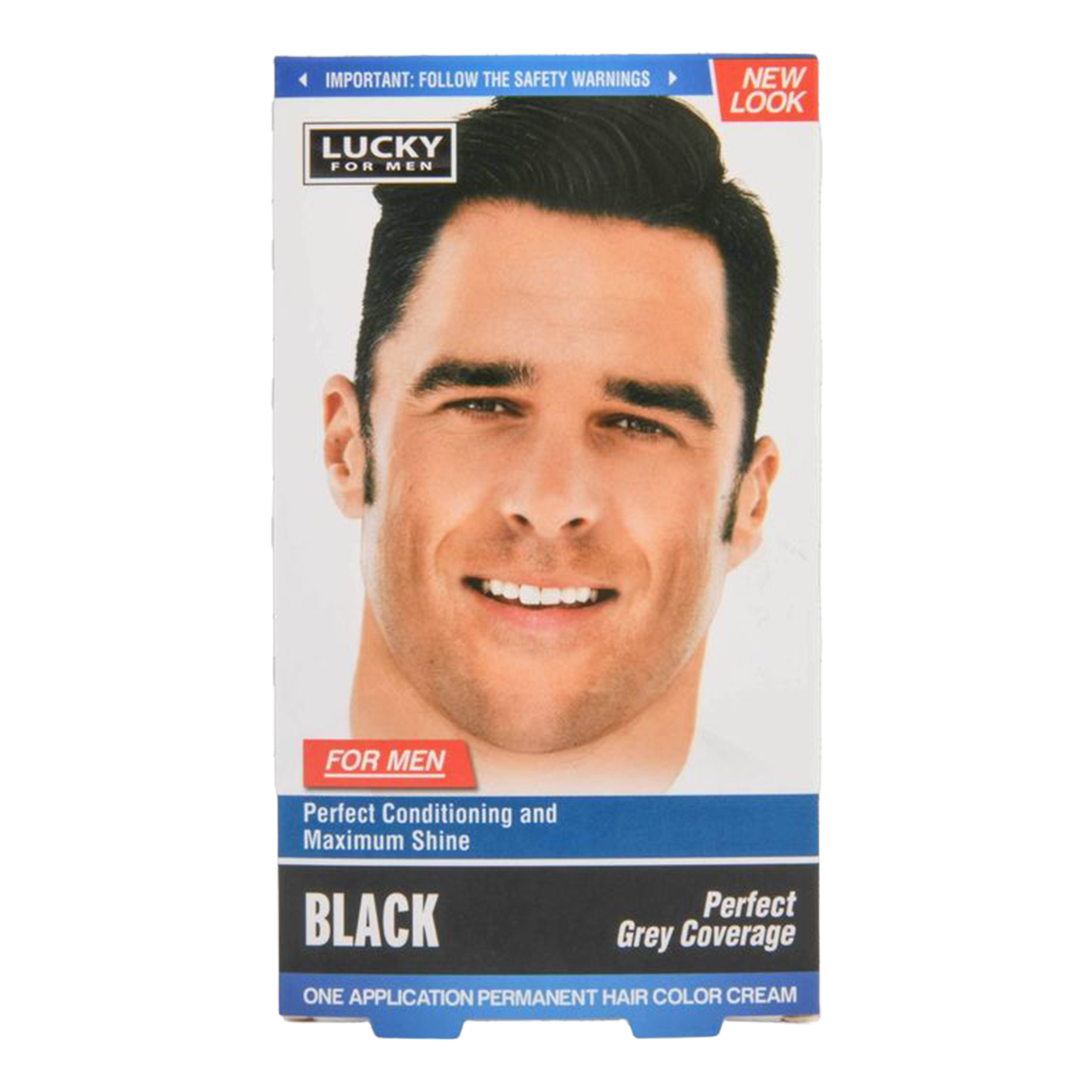 Lucky For Men permanent hair color cream black box – one application men’s hair dye with gray coverage