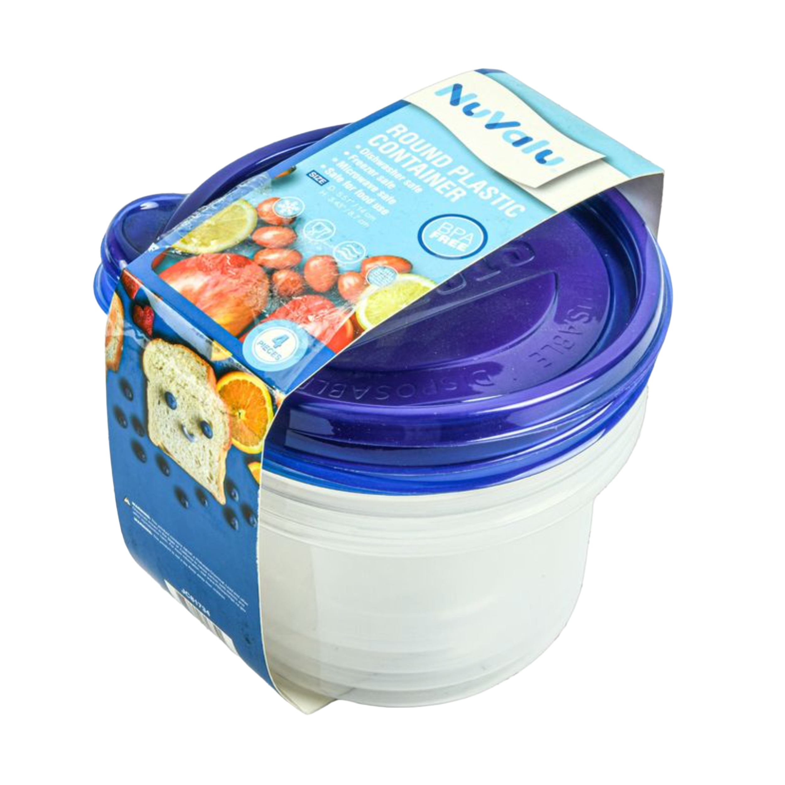 NuValu Round Plastic Container, 4 Containers, 31 oz (24 Pack)