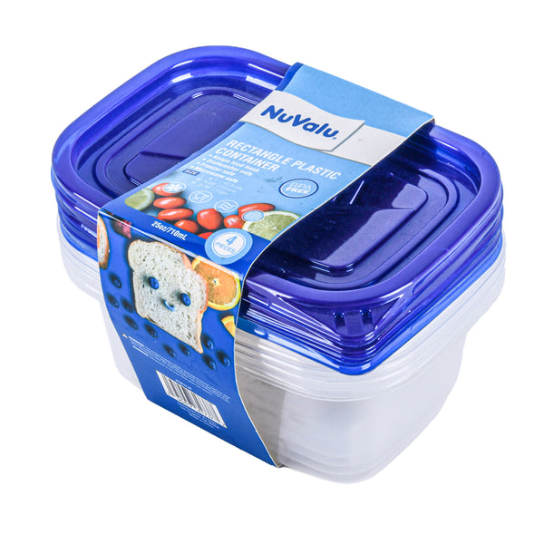 NuValu Rectangular Plastic Container, 4 Count, 24 oz (24 Pack)