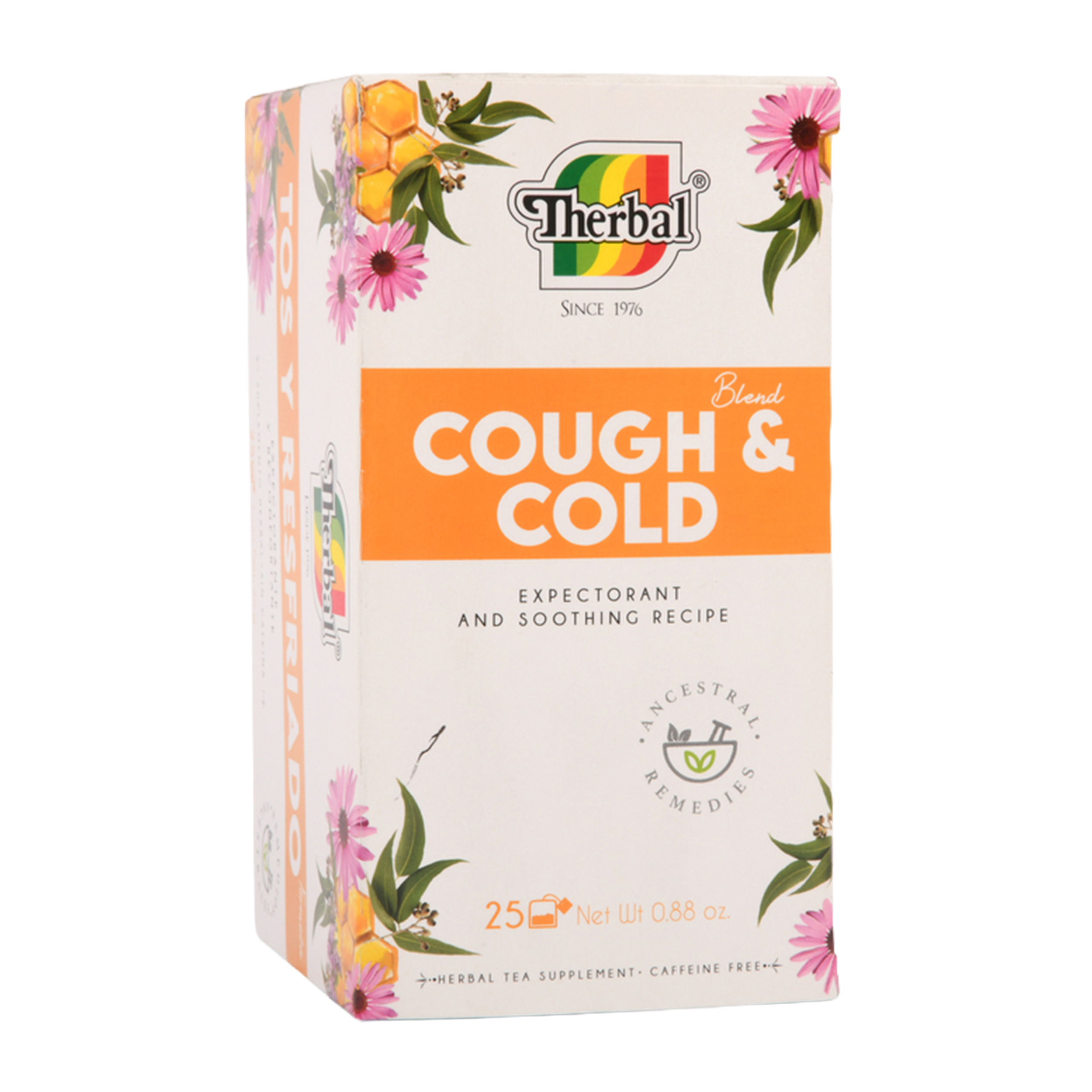 Herbal Blend cough and cold herbal tea supplement box with floral design – 25 tea bags