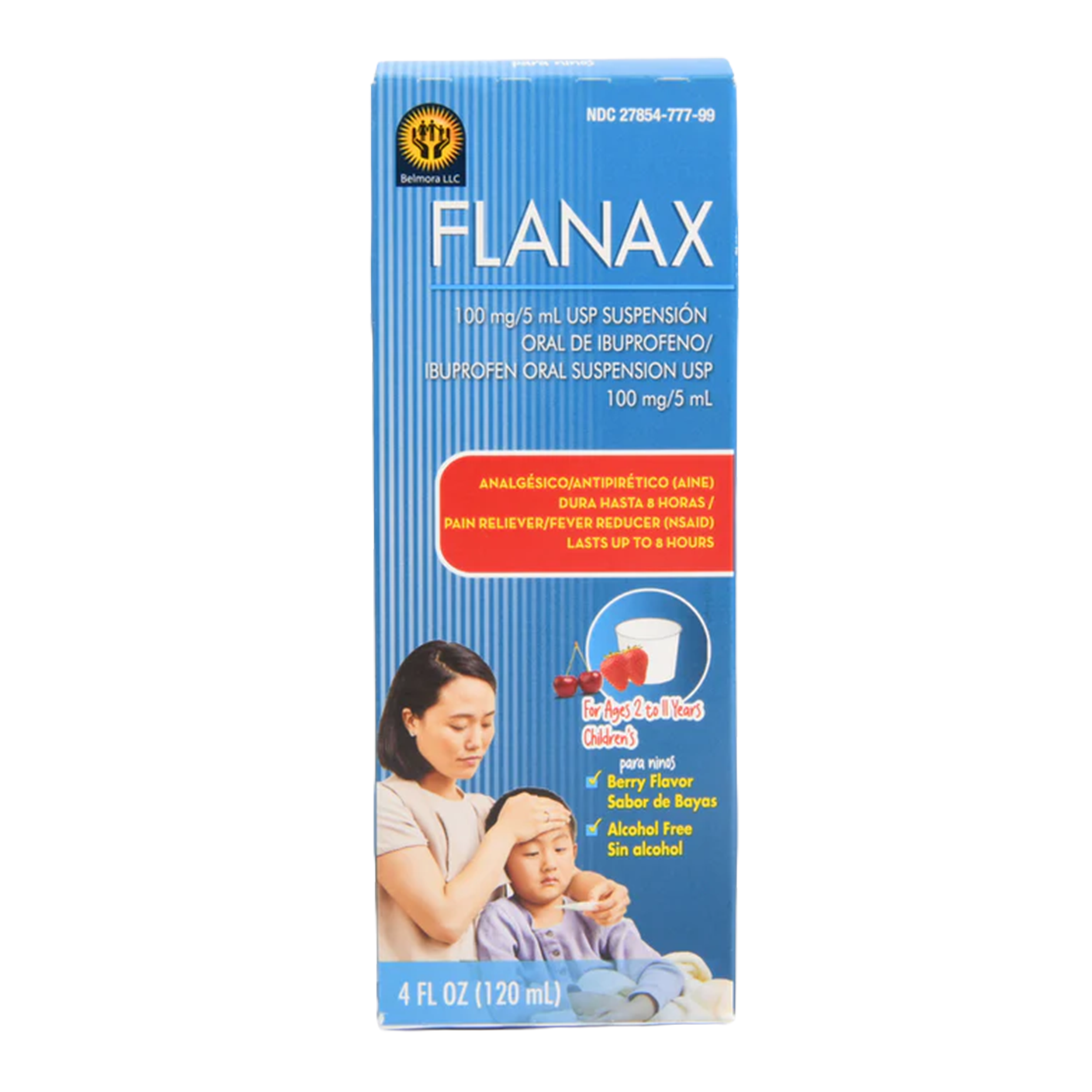 Flanax children’s ibuprofen oral suspension 100 mg per 5 mL pain reliever fever reducer berry flavor 4 fl oz box