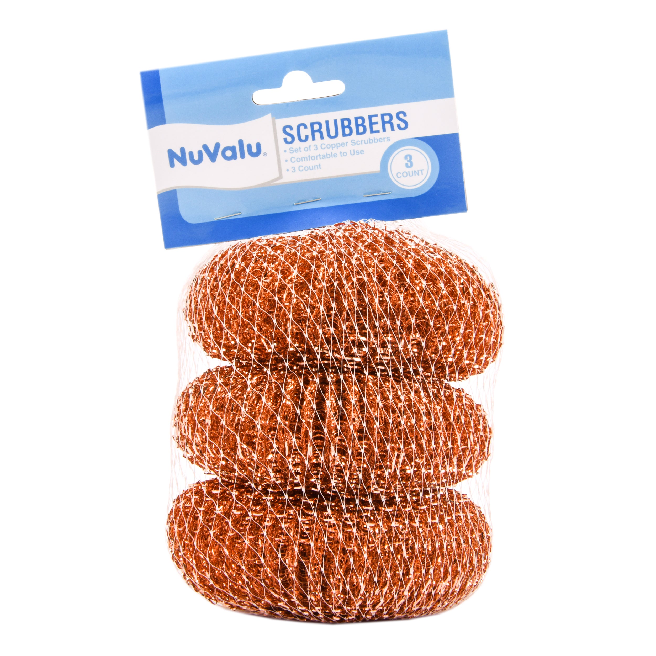 NuValu Round Copper Scourers, 3 Count (24 Pack)