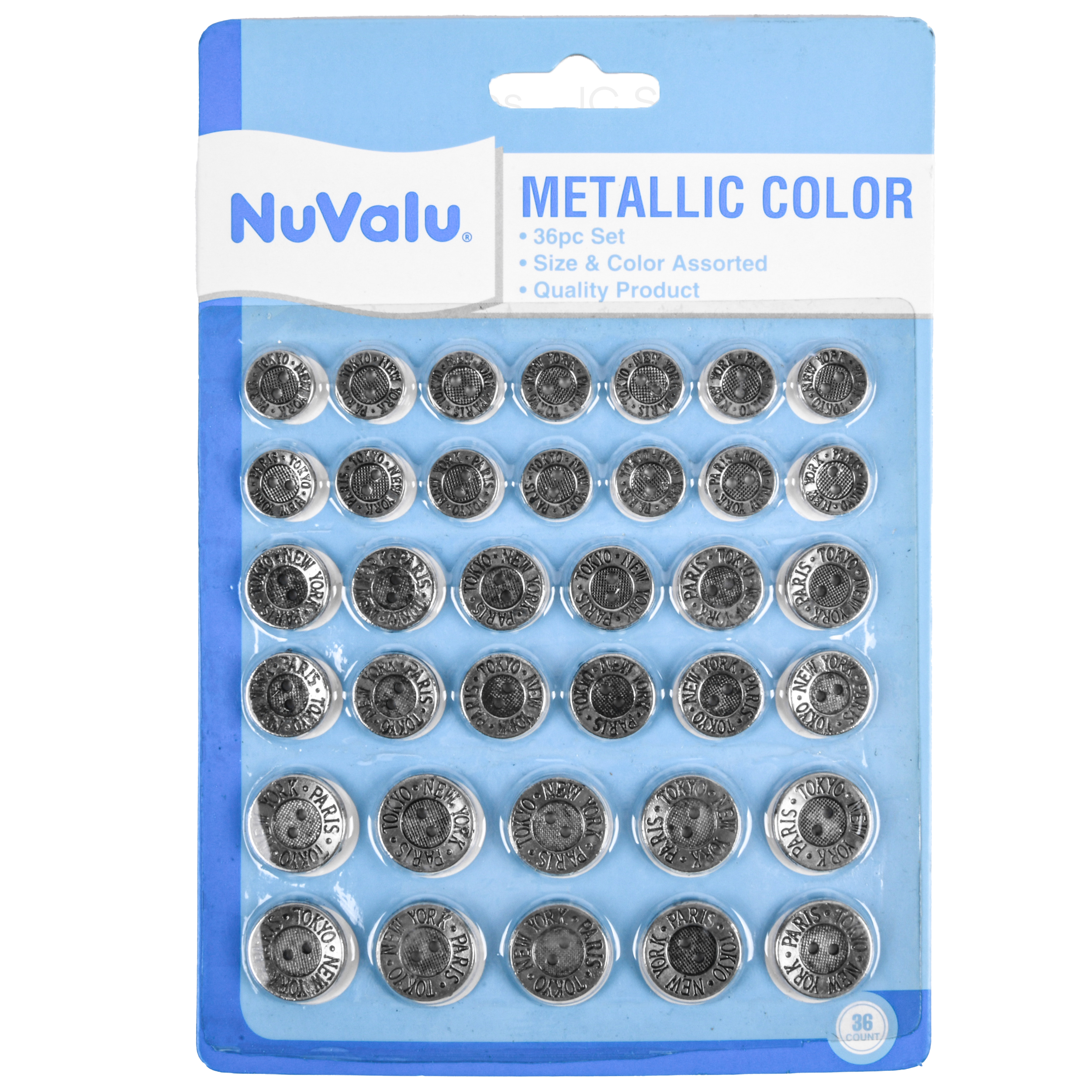 Nuvalu Button Metallic 36 Pc Asst (24 Pack)